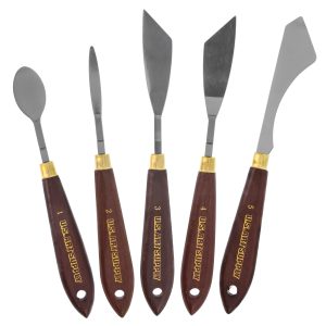 5-Piece Artist Stainless Steel Palette Knife Set - Wood Hande Flexible Spatula Painting Knives for Color Mixing Spreading. Applying Oil. Acrylic Paint on Canvas