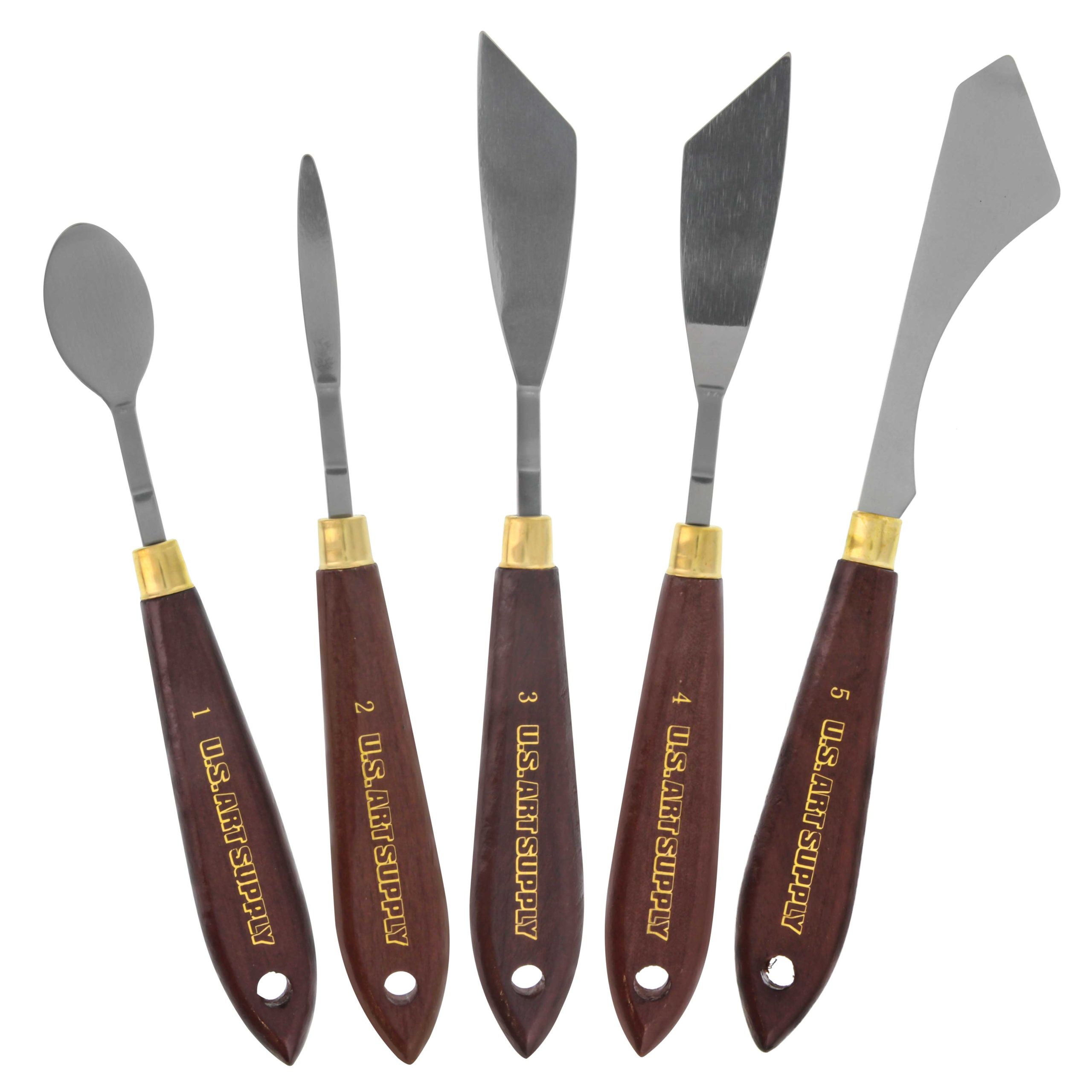 5-Piece Artist Stainless Steel Palette Knife Set - Wood Hande Flexible Spatula Painting Knives for Color Mixing Spreading. Applying Oil. Acrylic Paint on Canvas
