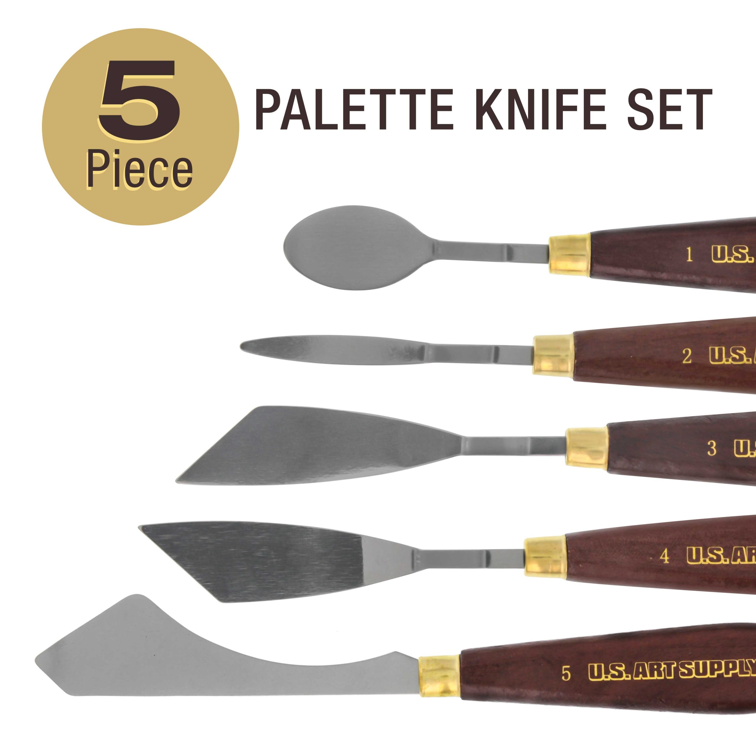 5-Piece Artist Stainless Steel Palette Knife Set - Wood Hande Flexible Spatula Painting Knives for Color Mixing Spreading. Applying Oil. Acrylic Paint on Canvas - Image 2