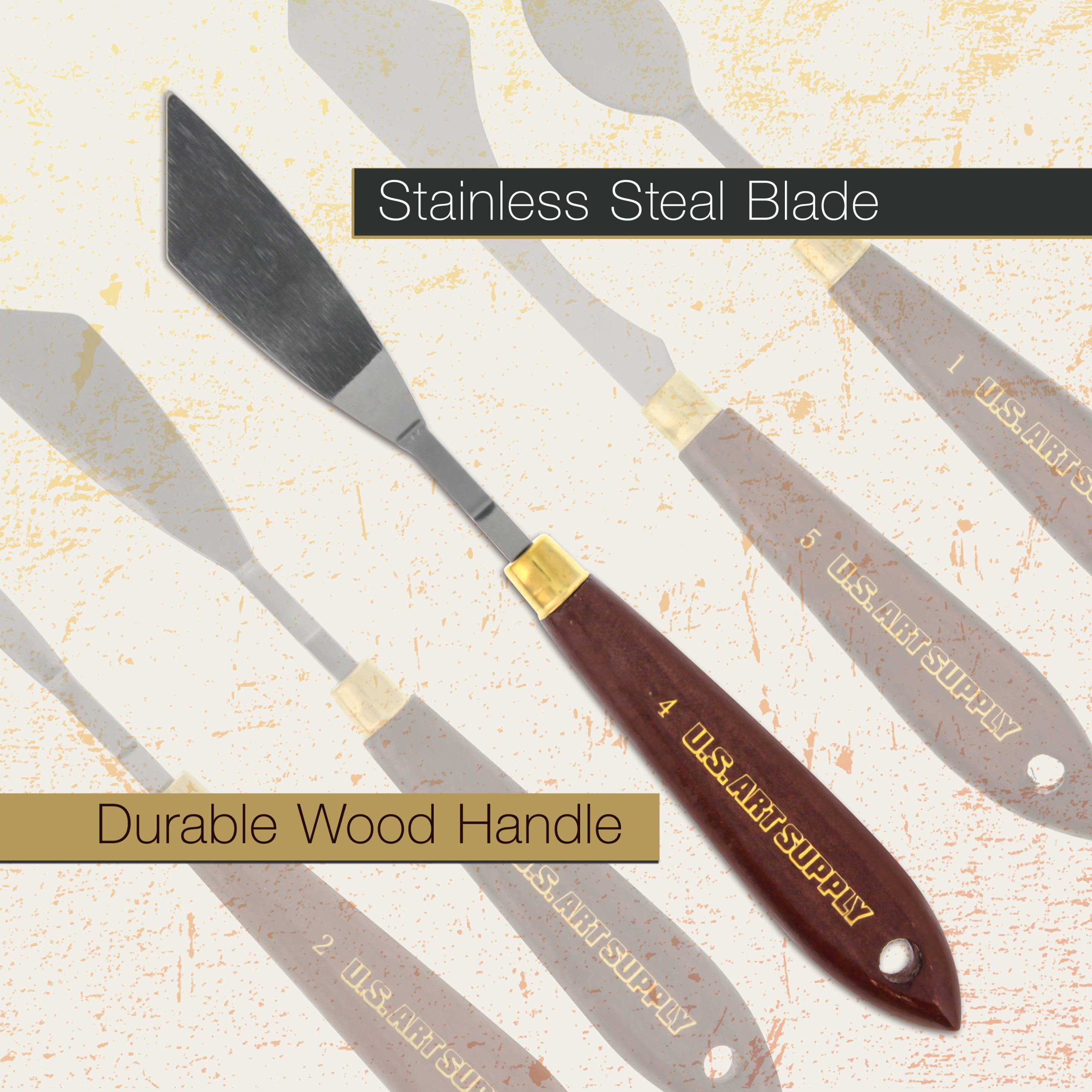 5-Piece Artist Stainless Steel Palette Knife Set - Wood Hande Flexible Spatula Painting Knives for Color Mixing Spreading. Applying Oil. Acrylic Paint on Canvas - Image 3