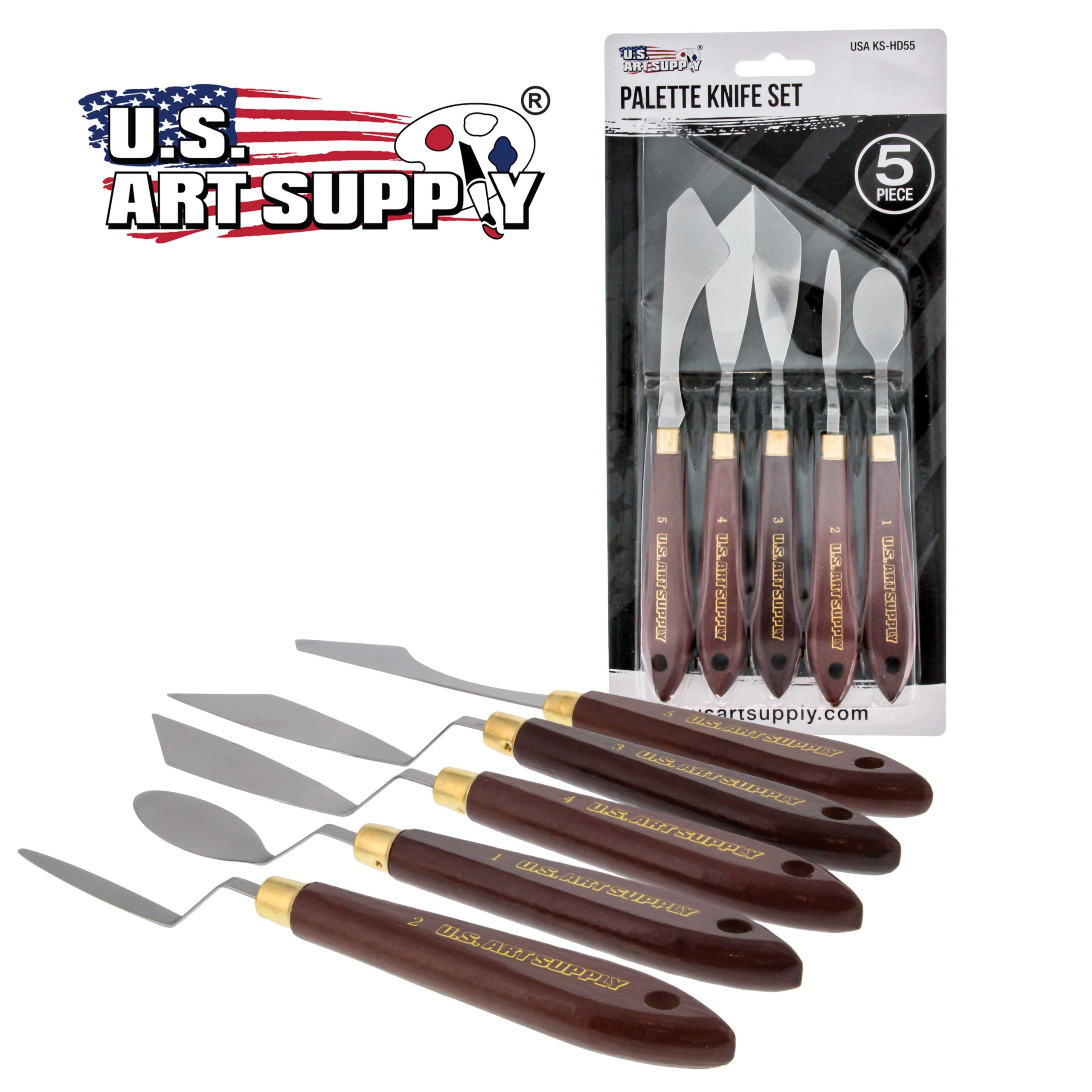 5-Piece Artist Stainless Steel Palette Knife Set - Wood Hande Flexible Spatula Painting Knives for Color Mixing Spreading. Applying Oil. Acrylic Paint on Canvas - Image 5