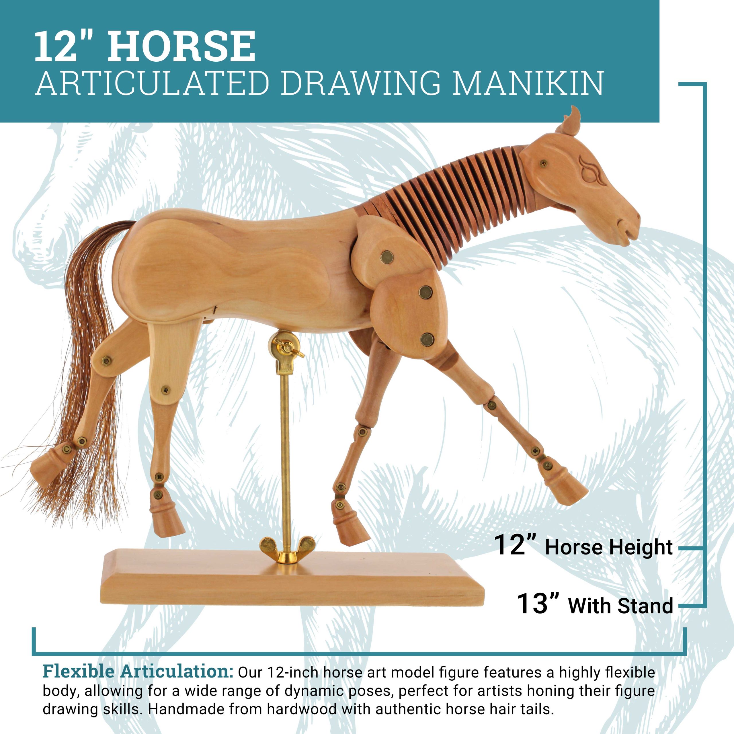 12 Wooden Horse Manikin Posable Figure for Drawing - Articulated Mannequin with Base and Flexible Body for Drawing The Equine Figure - Image 3