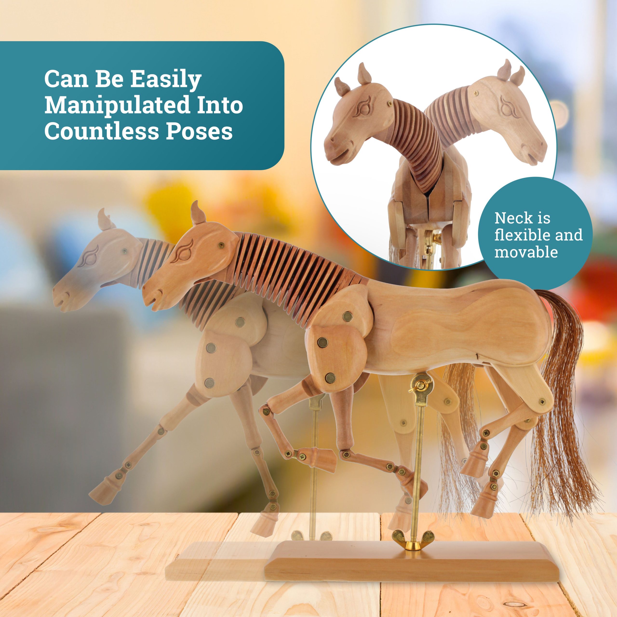 12 Wooden Horse Manikin Posable Figure for Drawing - Articulated Mannequin with Base and Flexible Body for Drawing The Equine Figure - Image 6