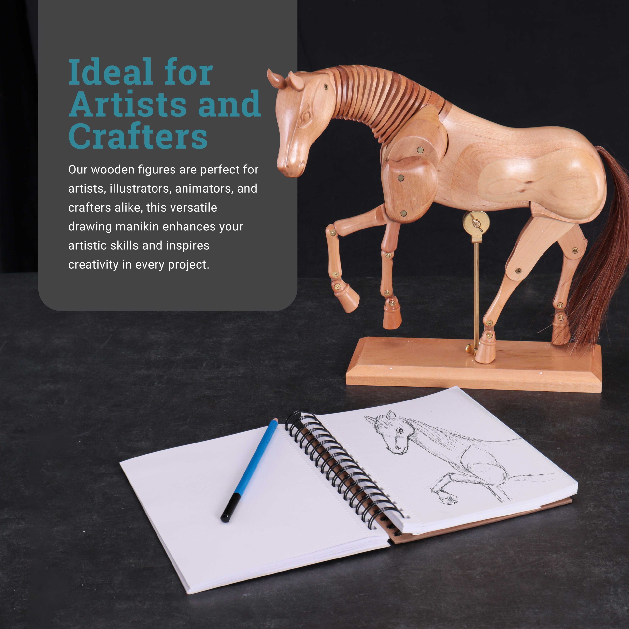 12 Wooden Horse Manikin Posable Figure for Drawing - Articulated Mannequin with Base and Flexible Body for Drawing The Equine Figure - Image 7