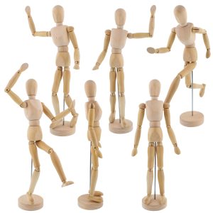 12 Wooden Male Manikin Posable Figure for Drawing (6 Pack) - Articulated Mannequin with Base and Flexible Body for Drawing The Human Figure