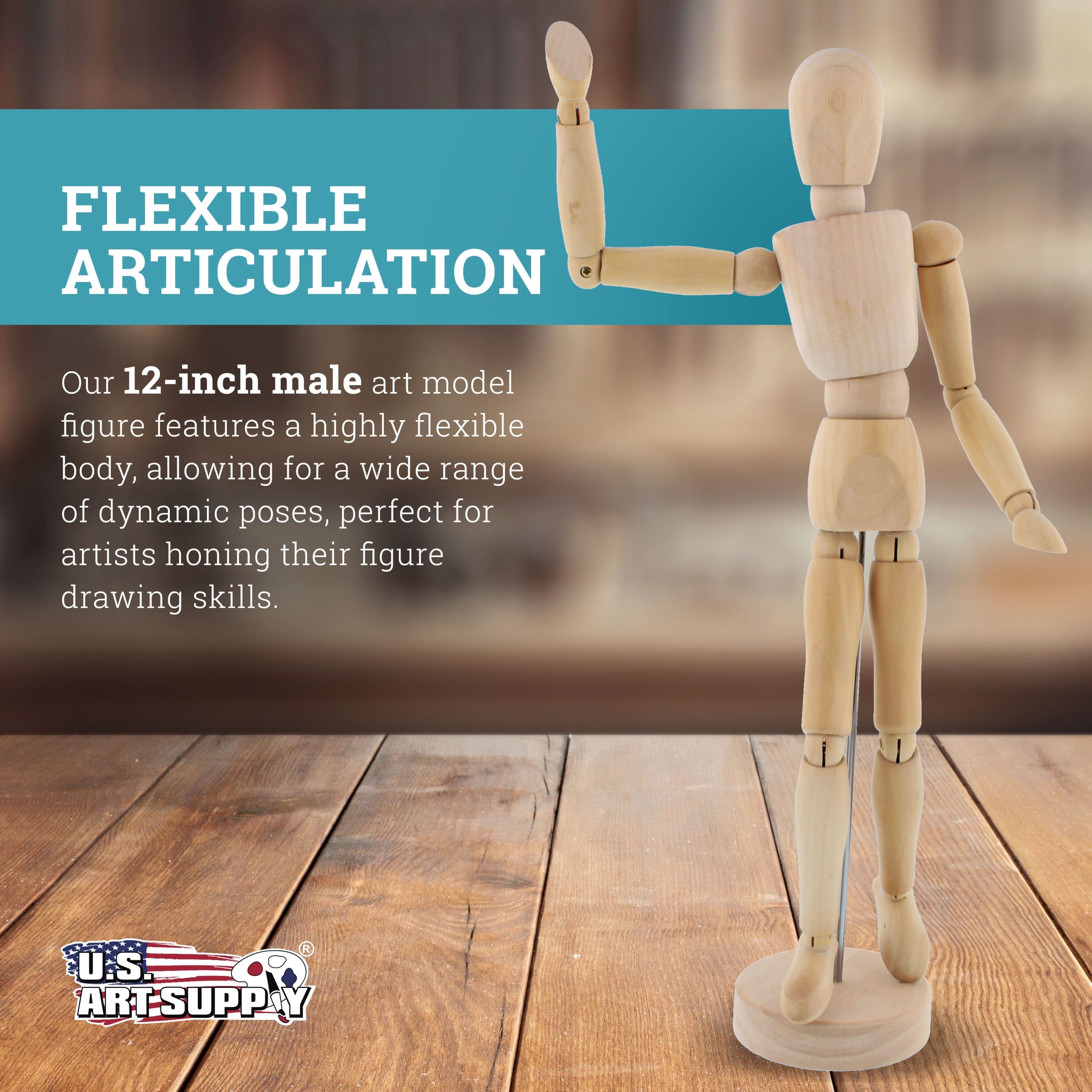 12 Wooden Male Manikin Posable Figure for Drawing - Articulated Mannequin with Base and Flexible Body for Drawing The Human Figure - Image 2