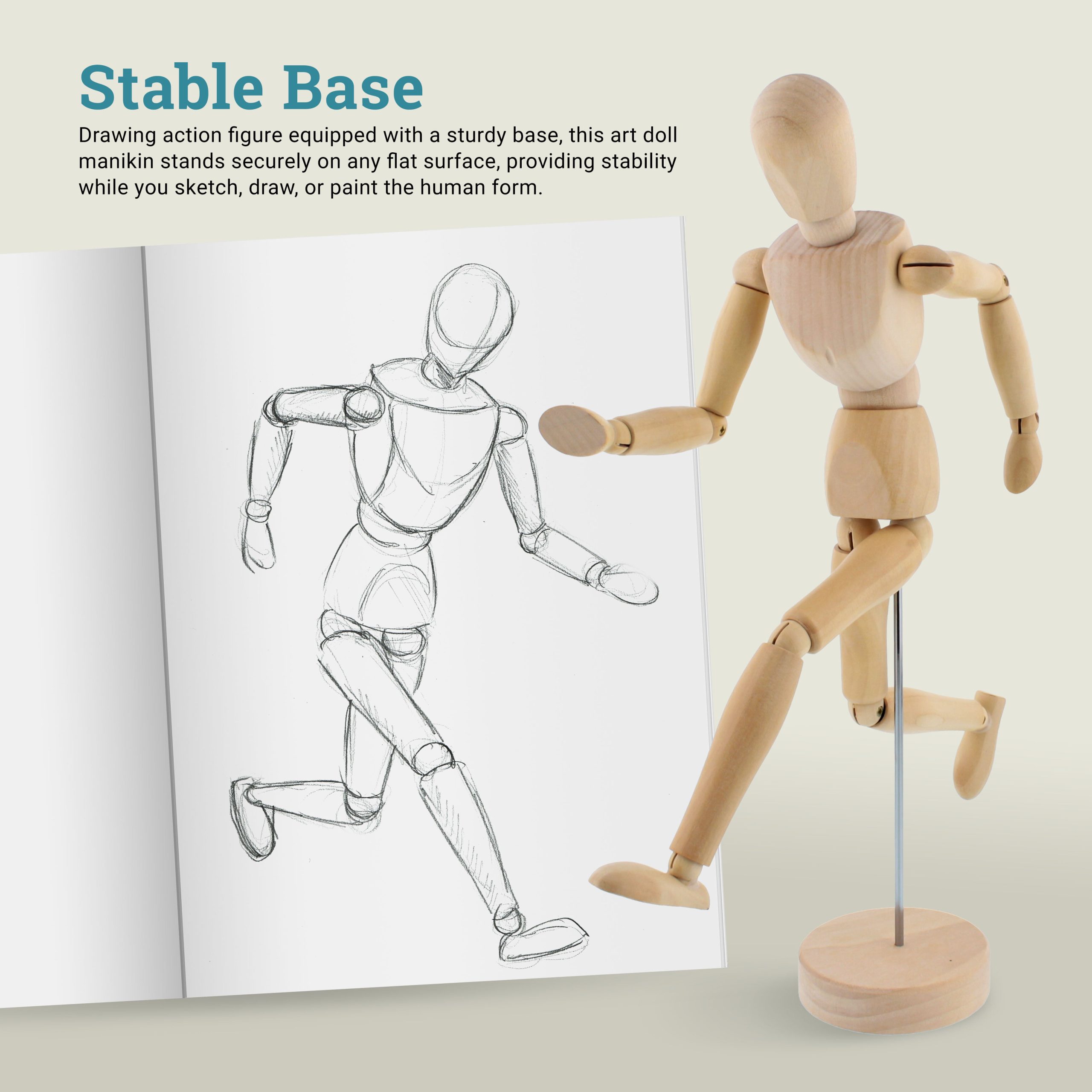 12 Wooden Male Manikin Posable Figure for Drawing - Articulated Mannequin with Base and Flexible Body for Drawing The Human Figure - Image 5