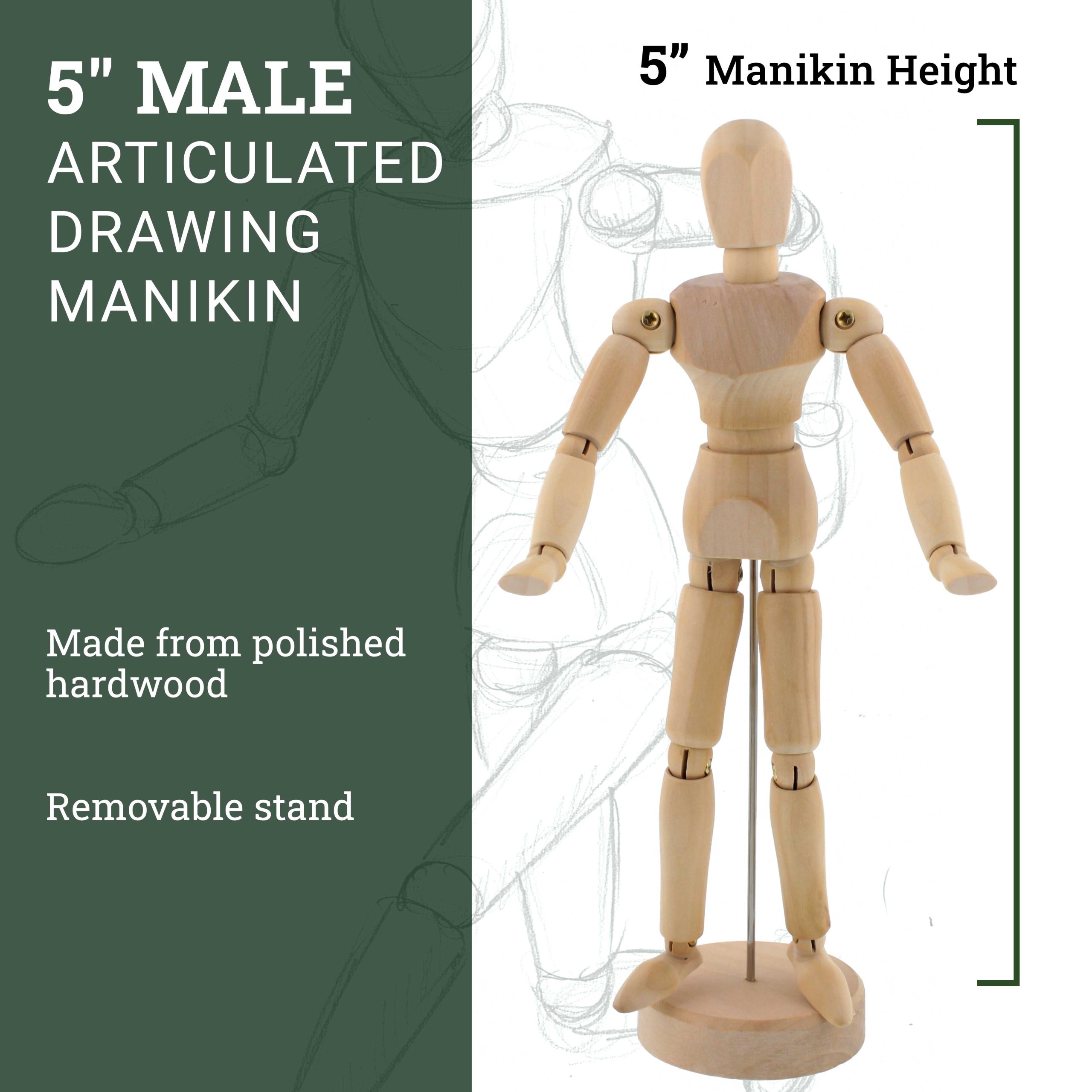 Wood Artist Drawing Manikin Articulated Mannequin with Base and Flexible Body - Perfect For Drawing the Human Figure (5 Male) - Image 2