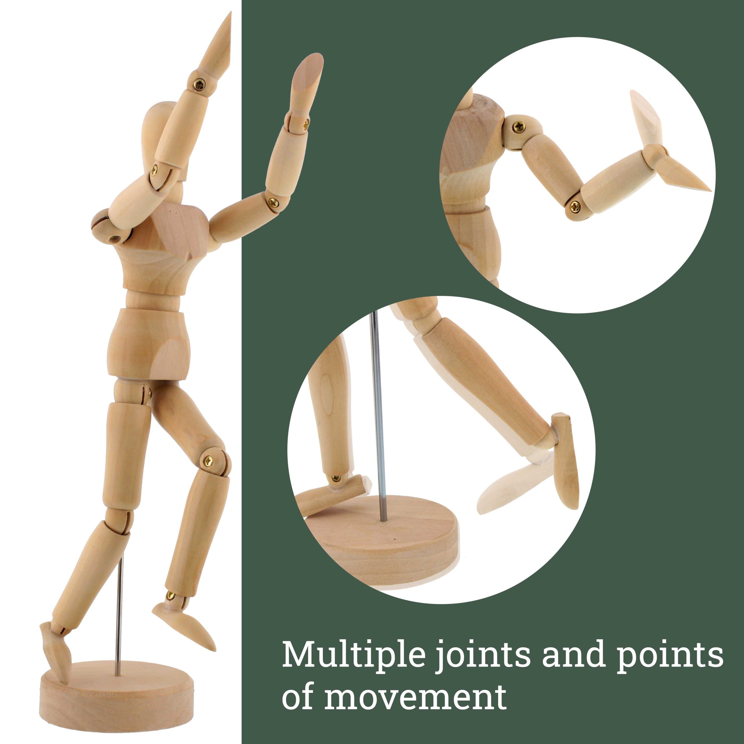 Wood Artist Drawing Manikin Articulated Mannequin with Base and Flexible Body - Perfect For Drawing the Human Figure (5 Male) - Image 3