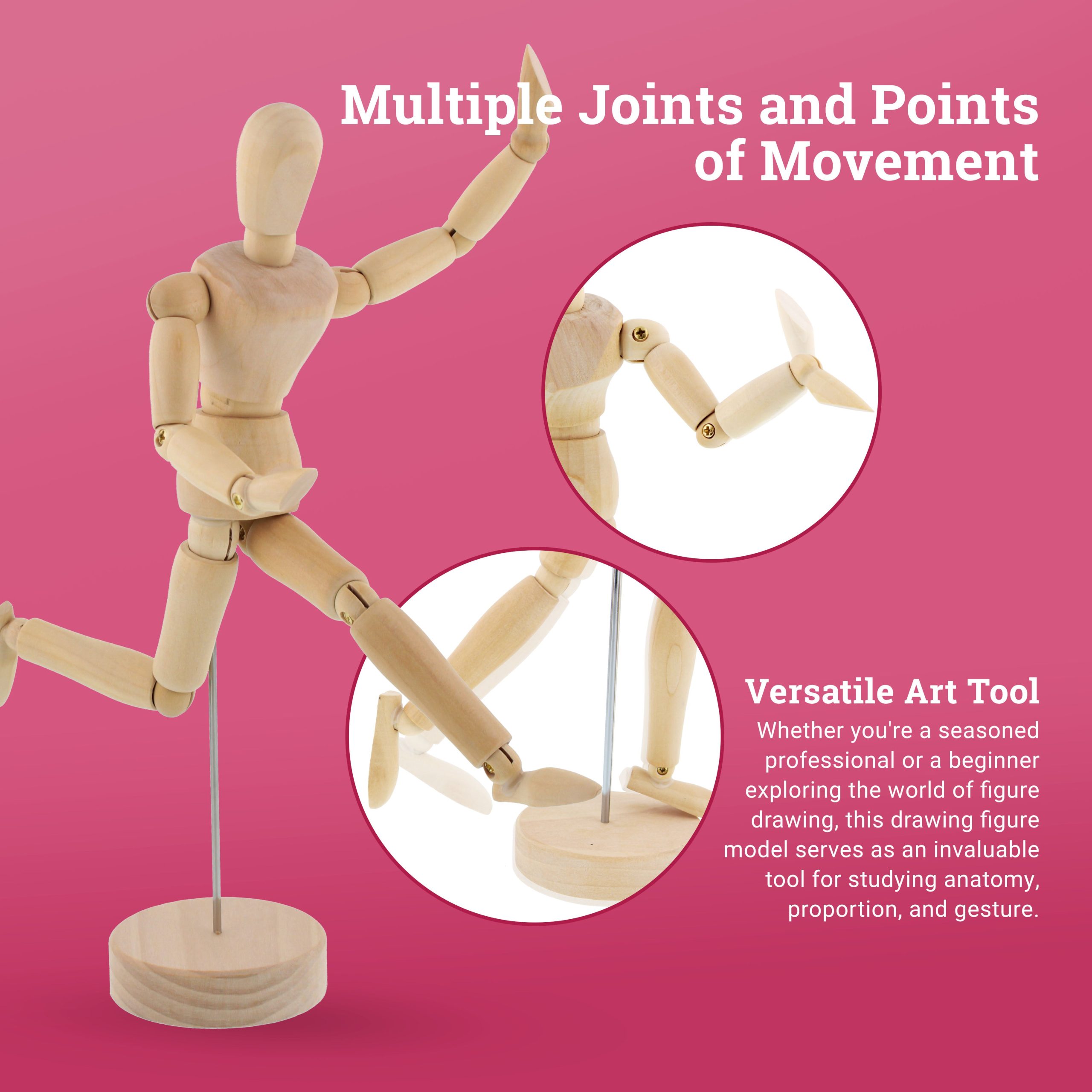 Wood 8 Artist Drawing Manikin Articulated Mannequin with Base and Flexible Body - Perfect For Drawing the Human Figure (8 Female) - Image 4