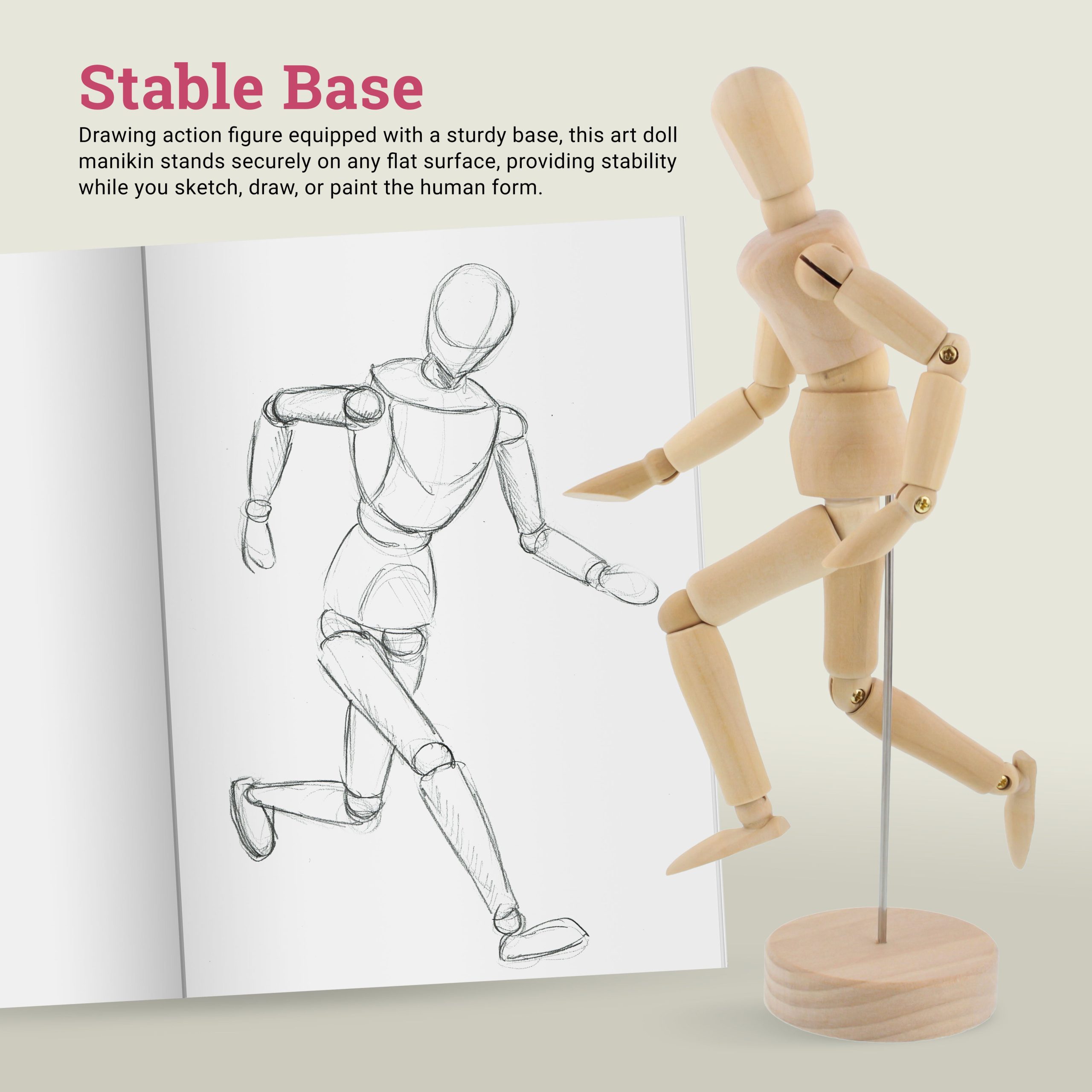 Wood 8 Artist Drawing Manikin Articulated Mannequin with Base and Flexible Body - Perfect For Drawing the Human Figure (8 Female) - Image 5