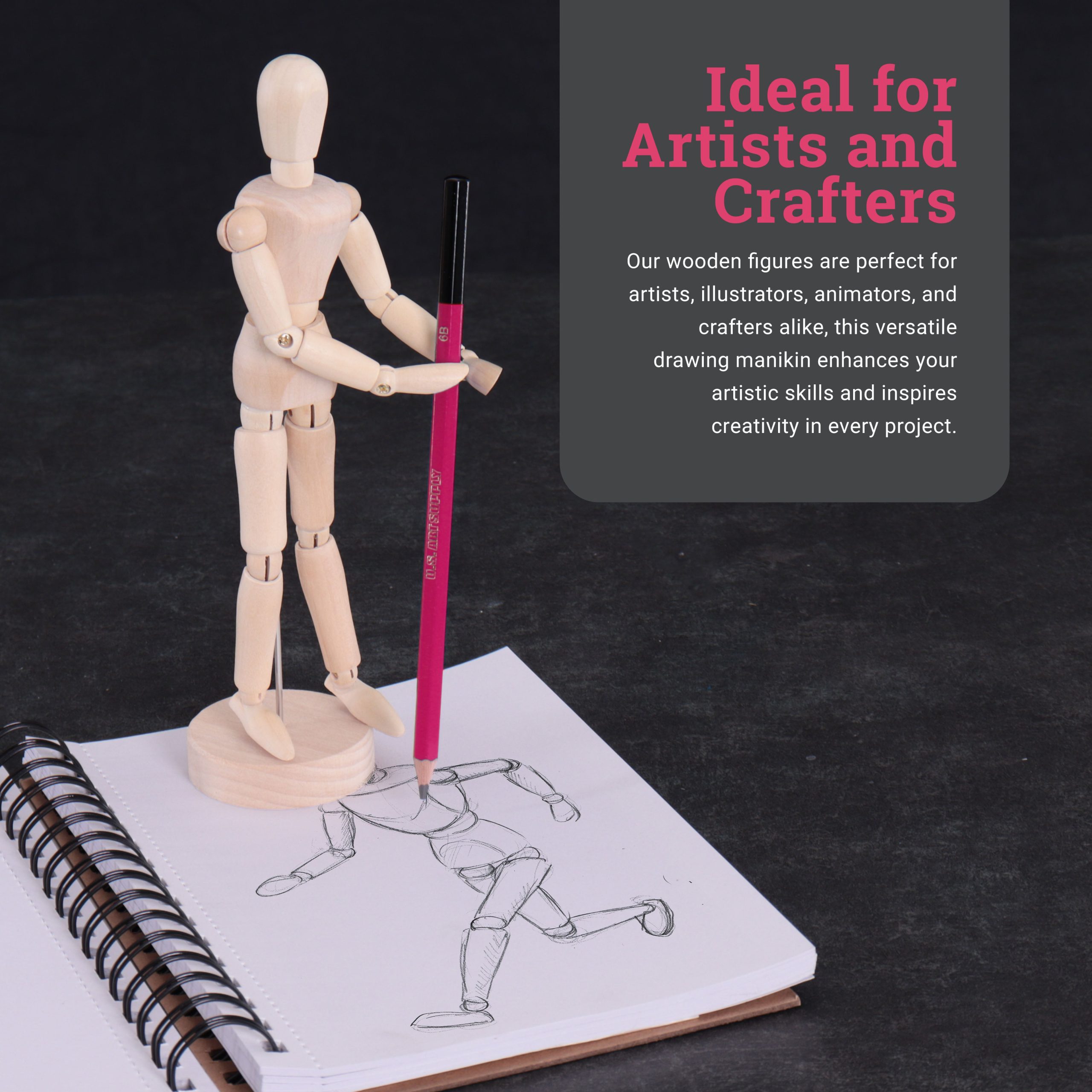 Wood 8 Artist Drawing Manikin Articulated Mannequin with Base and Flexible Body - Perfect For Drawing the Human Figure (8 Female) - Image 7