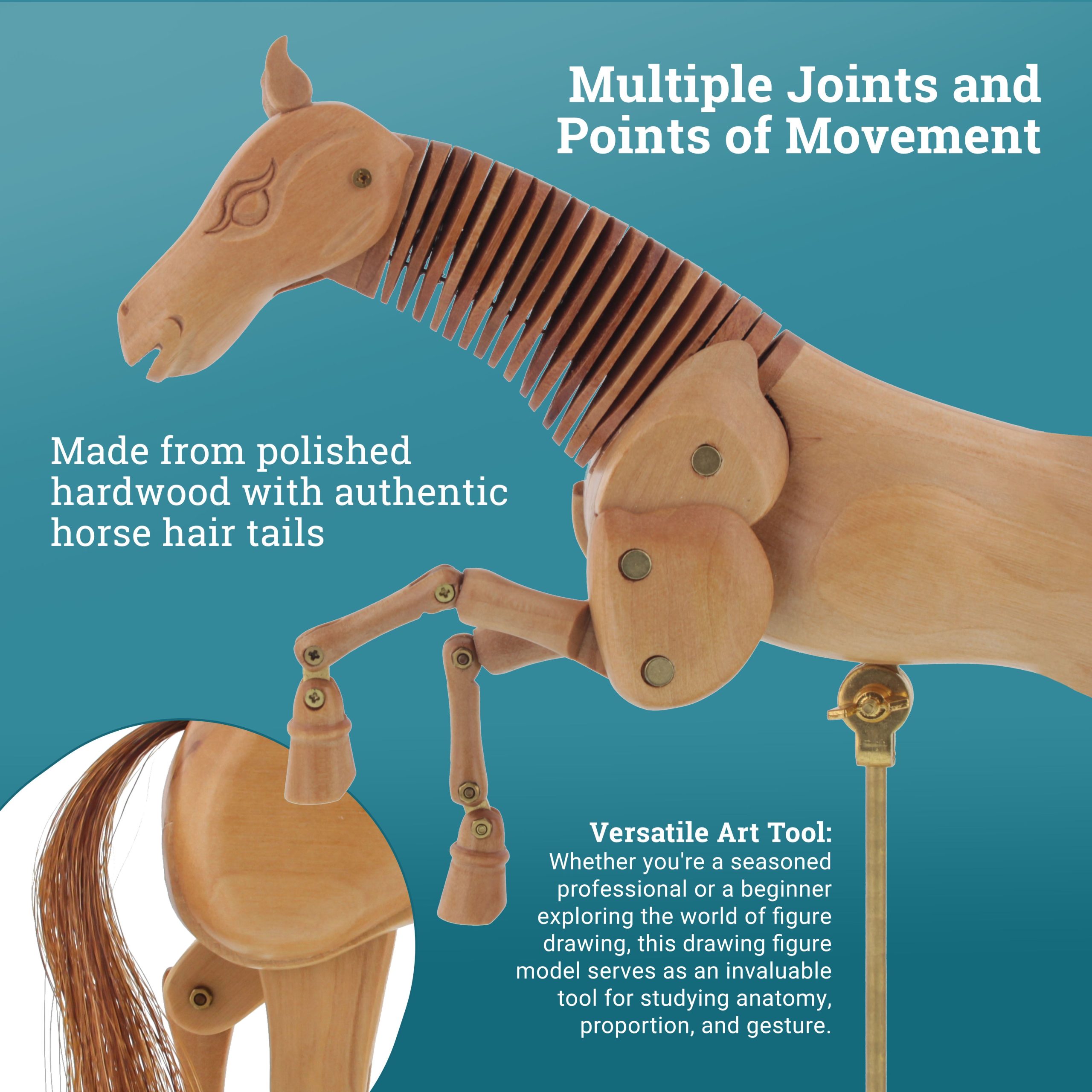8 Wooden Horse Manikin Posable Figure for Drawing - Articulated Mannequin with Base and Flexible Body for Drawing The Equine Figure - Image 4
