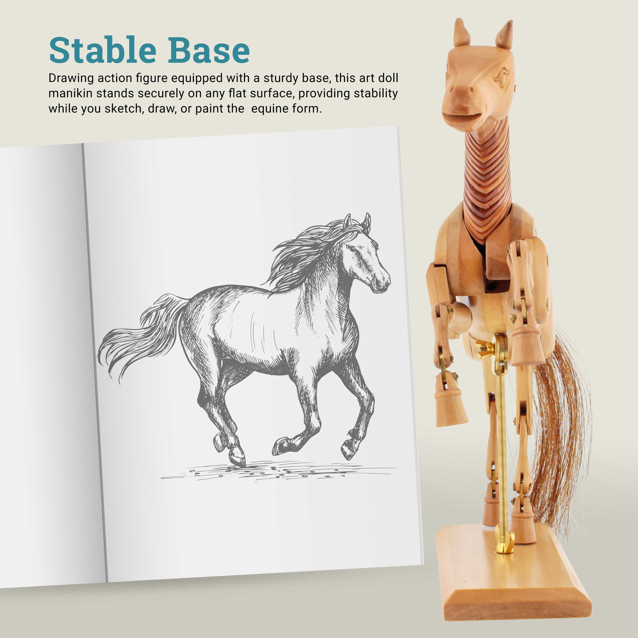 8 Wooden Horse Manikin Posable Figure for Drawing - Articulated Mannequin with Base and Flexible Body for Drawing The Equine Figure - Image 5