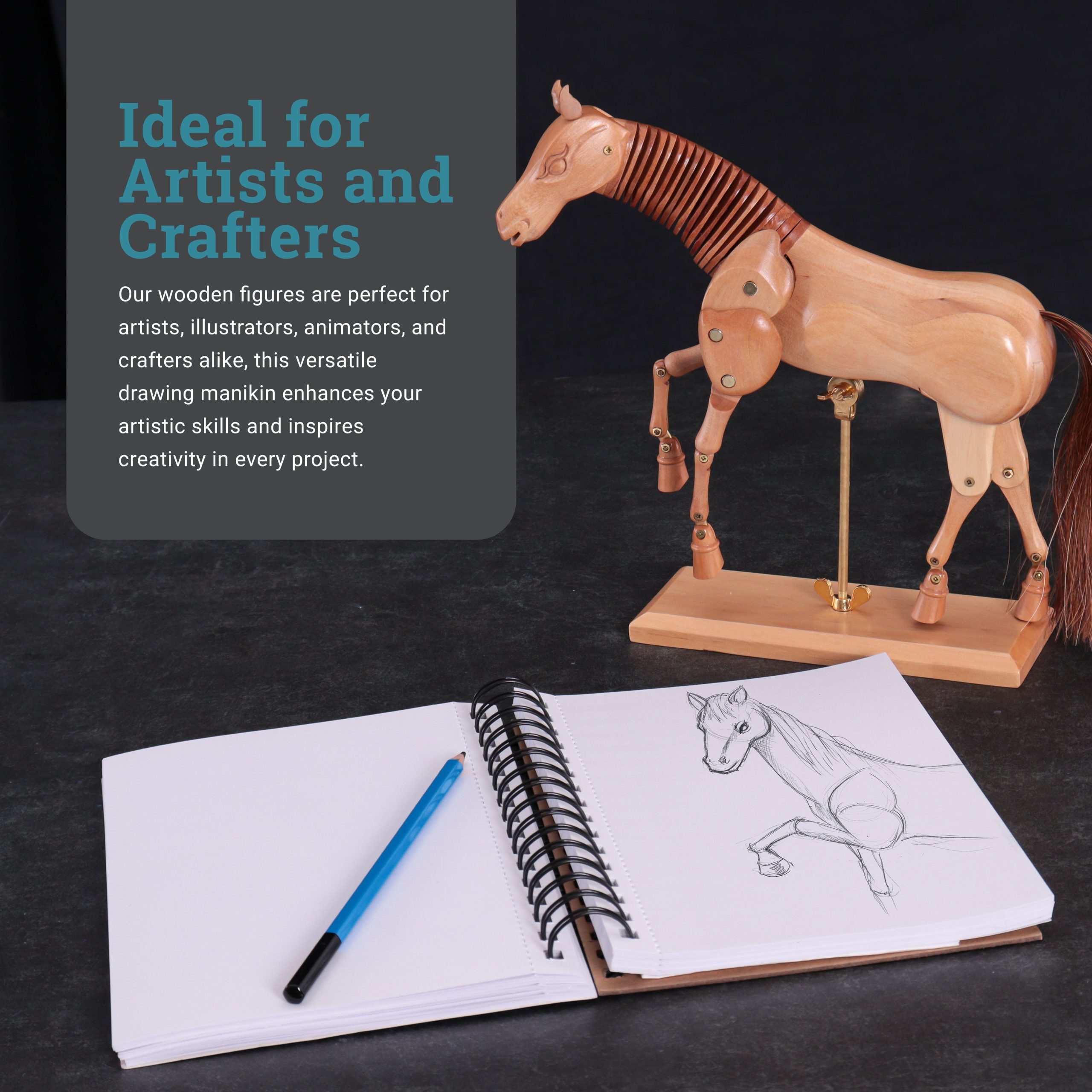 8 Wooden Horse Manikin Posable Figure for Drawing - Articulated Mannequin with Base and Flexible Body for Drawing The Equine Figure - Image 7