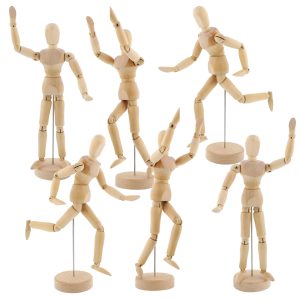8 Wooden Male Manikin Posable Figure for Drawing (6 Pack) - Articulated Mannequin with Base and Flexible Body for Drawing The Human Figure