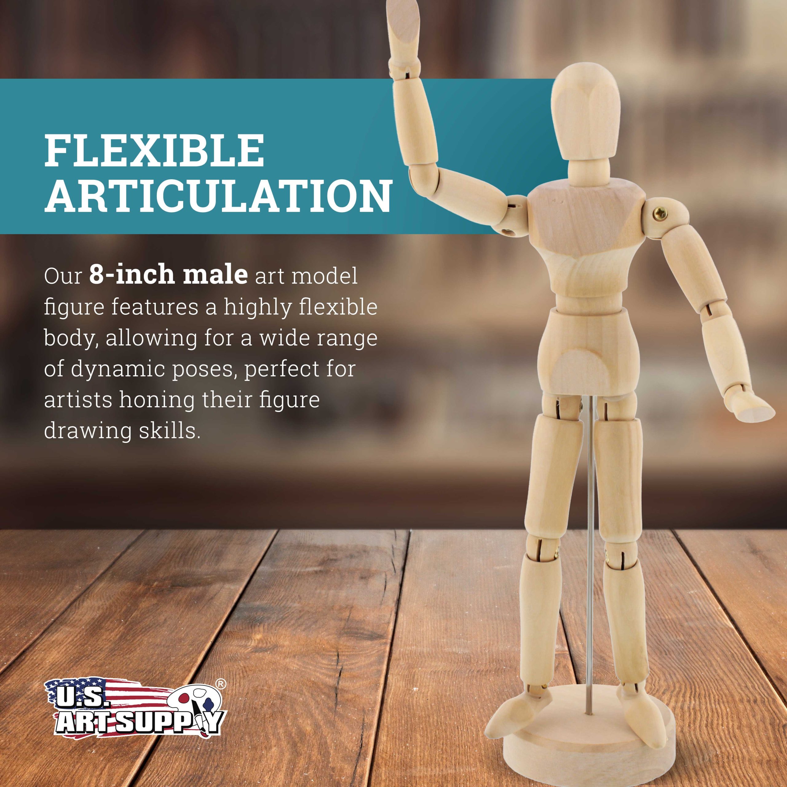 8 Wooden Male Manikin Posable Figure for Drawing - Articulated Mannequin with Base and Flexible Body for Drawing The Human Figure - Image 2