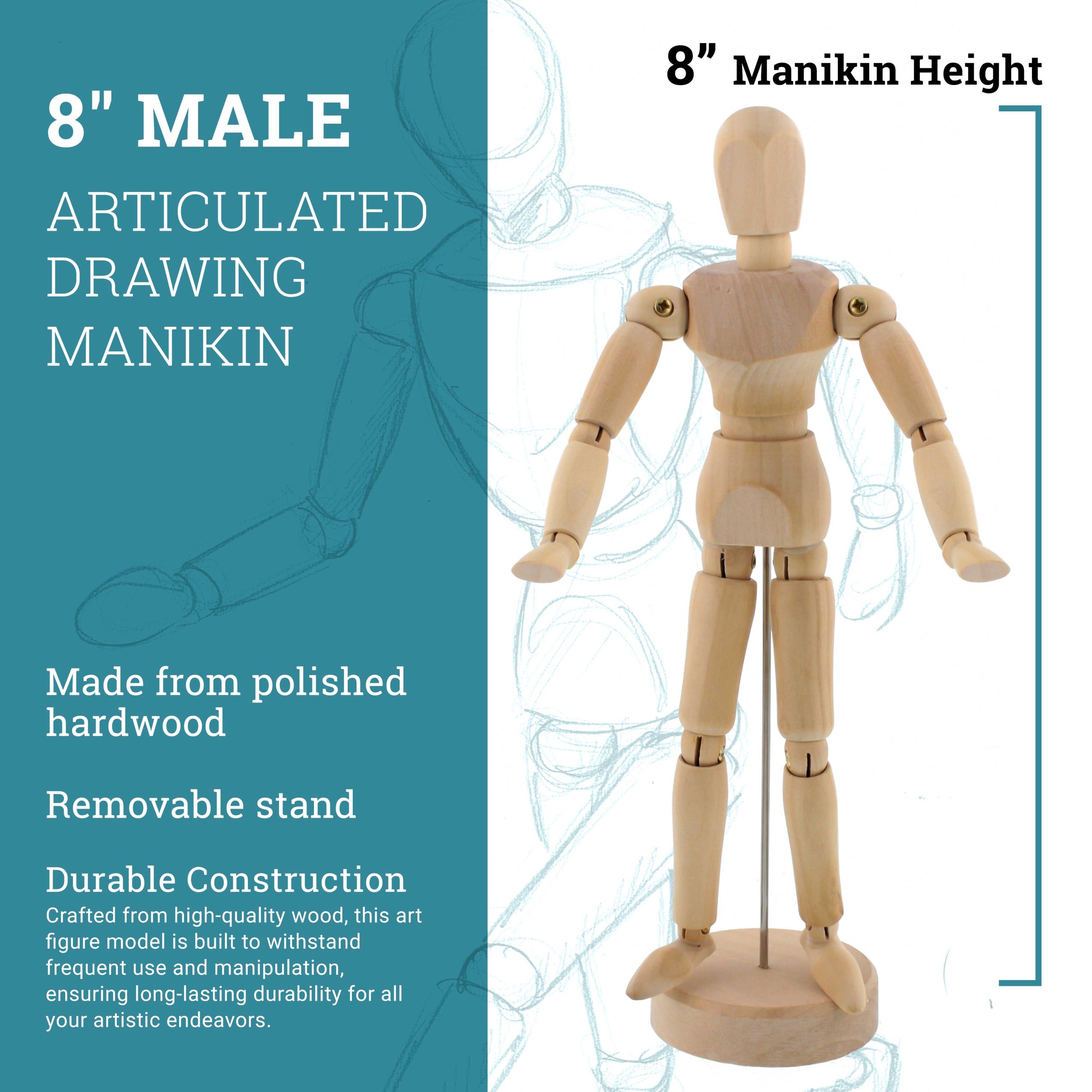 8 Wooden Male Manikin Posable Figure for Drawing - Articulated Mannequin with Base and Flexible Body for Drawing The Human Figure - Image 3