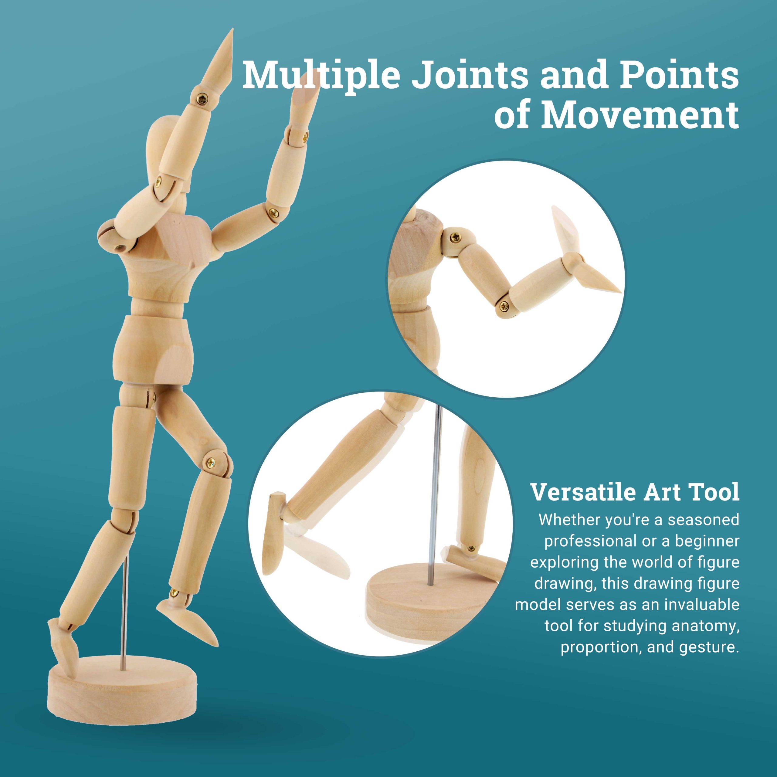8 Wooden Male Manikin Posable Figure for Drawing - Articulated Mannequin with Base and Flexible Body for Drawing The Human Figure - Image 4