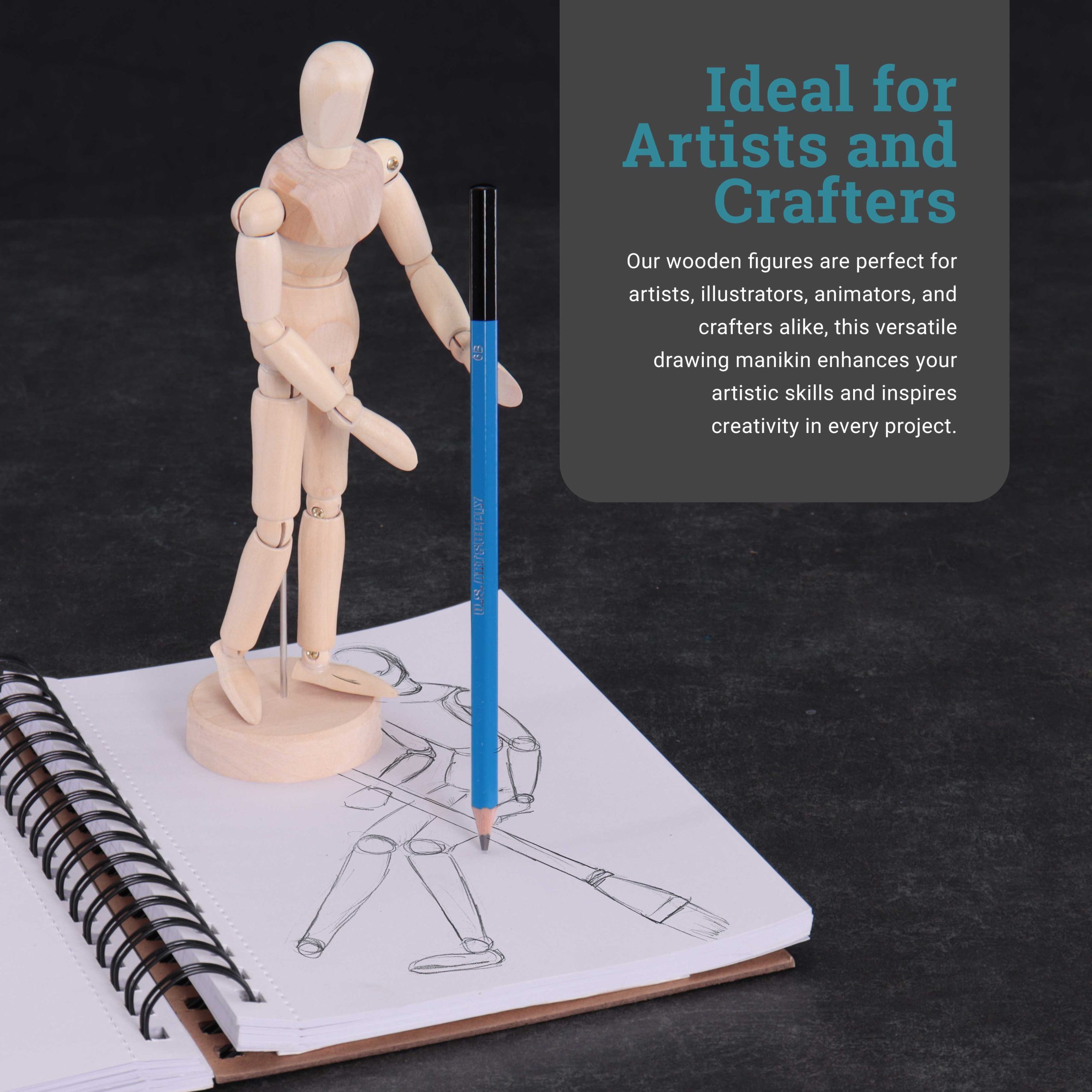 8 Wooden Male Manikin Posable Figure for Drawing - Articulated Mannequin with Base and Flexible Body for Drawing The Human Figure - Image 7