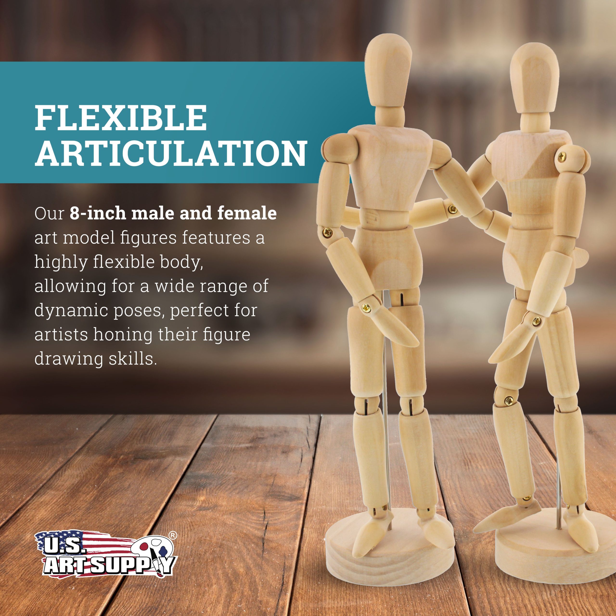 8 Wooden Male & Female Manikin Posable Figures for Drawing - Articulated Mannequin with Base and Flexible Body for Drawing The Human Figure - Image 2