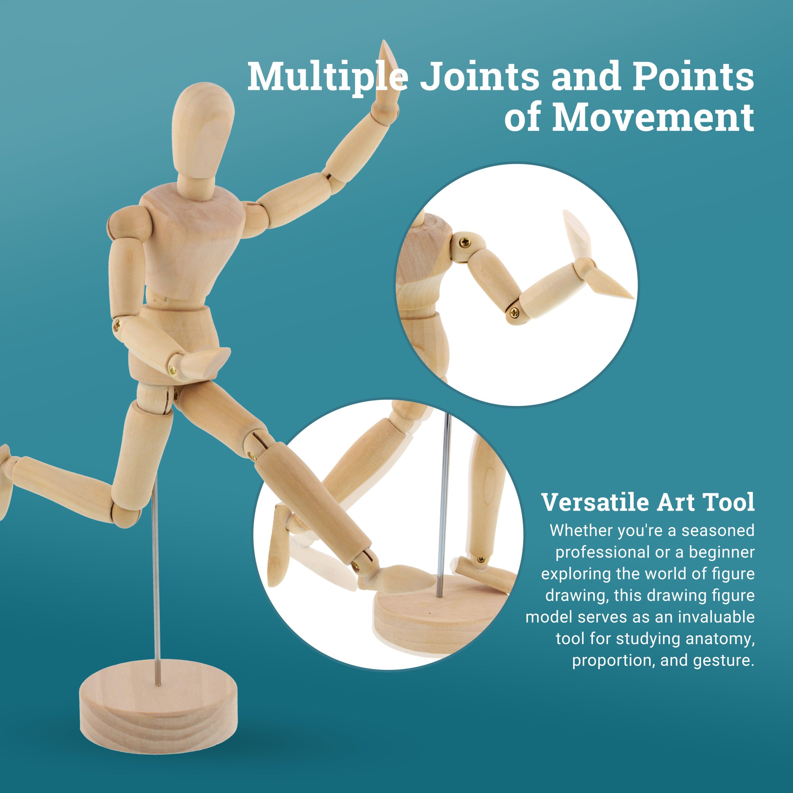 8 Wooden Male & Female Manikin Posable Figures for Drawing - Articulated Mannequin with Base and Flexible Body for Drawing The Human Figure - Image 4
