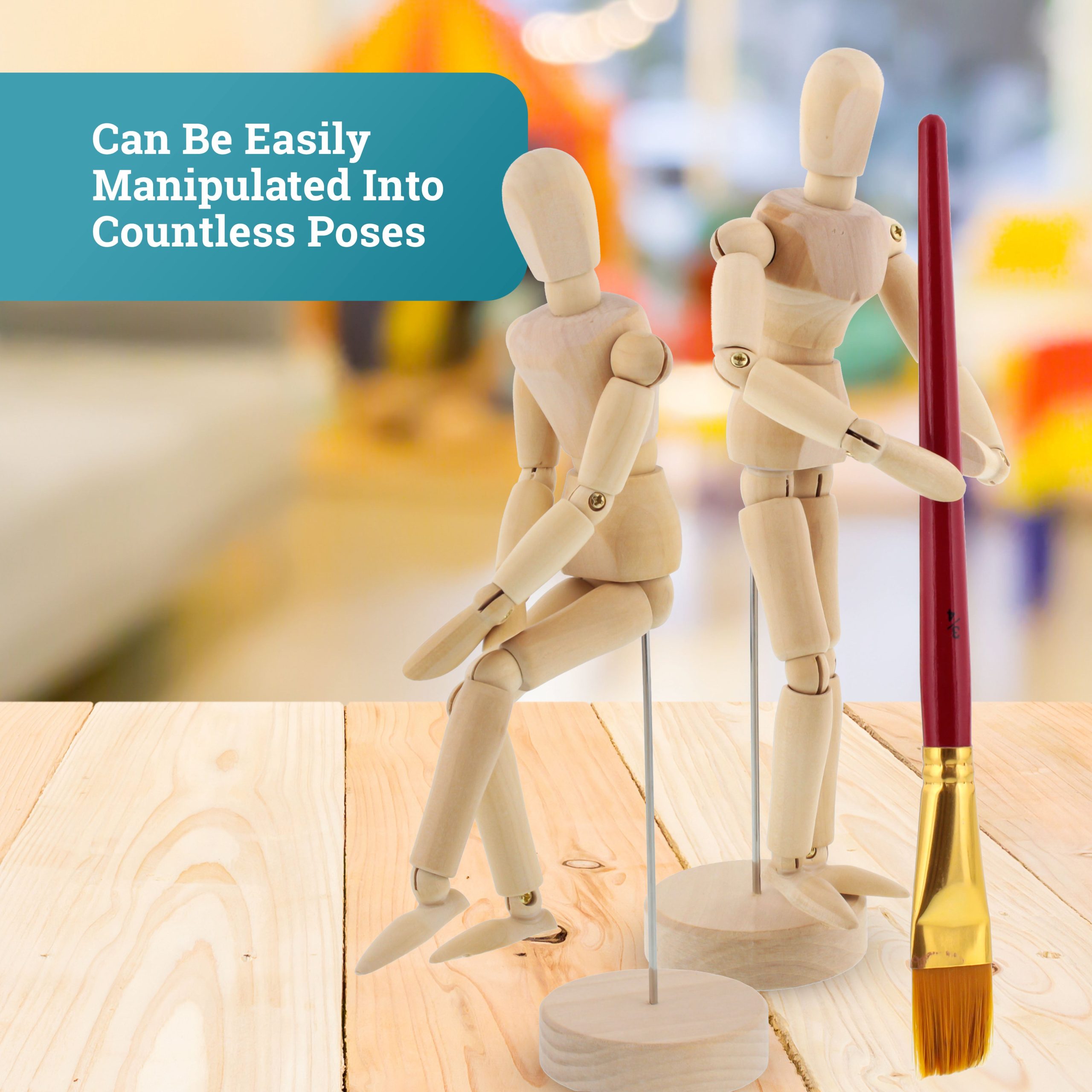 8 Wooden Male & Female Manikin Posable Figures for Drawing - Articulated Mannequin with Base and Flexible Body for Drawing The Human Figure - Image 6