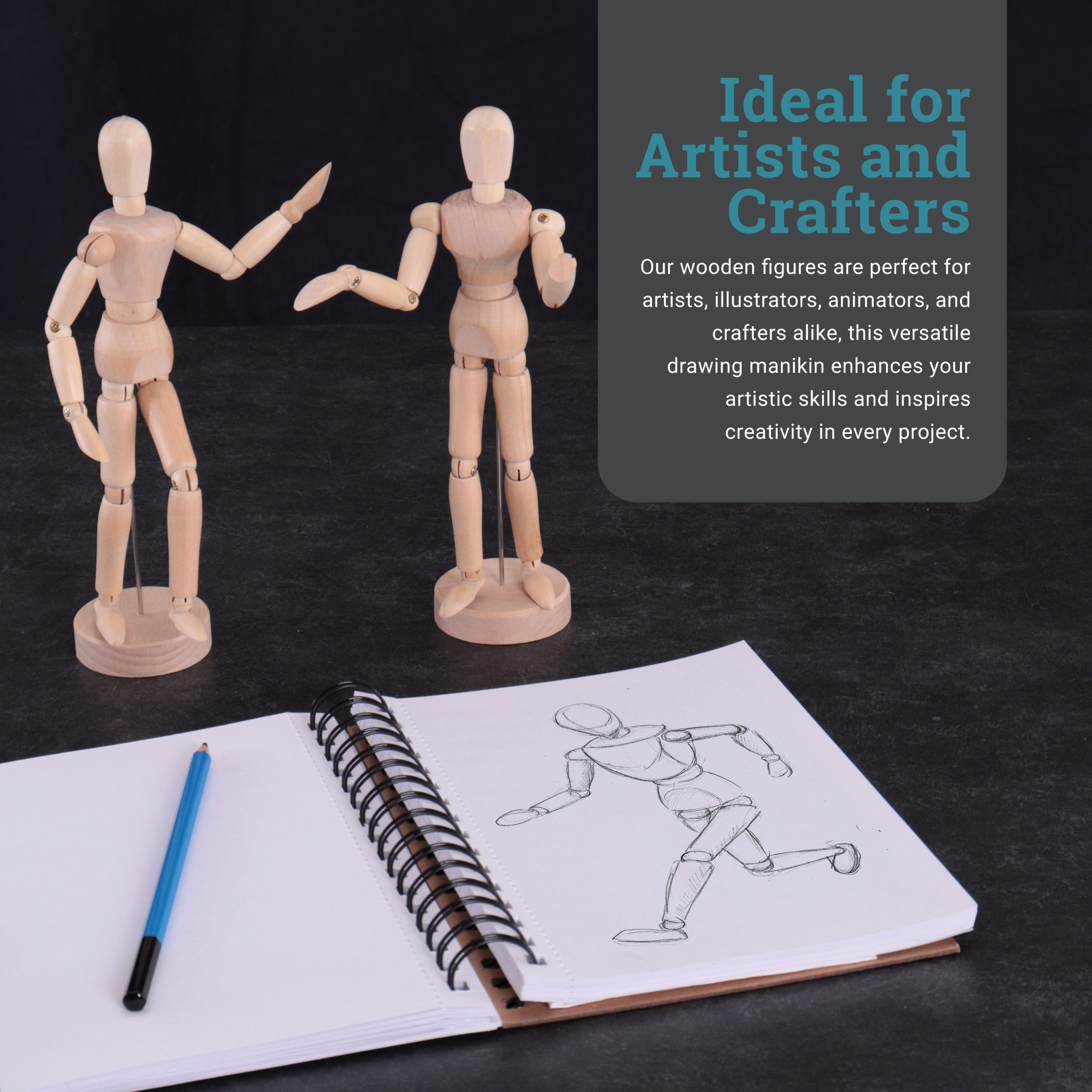 8 Wooden Male & Female Manikin Posable Figures for Drawing - Articulated Mannequin with Base and Flexible Body for Drawing The Human Figure - Image 7
