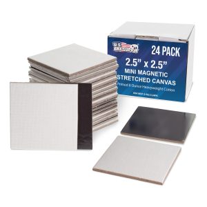 Mini Magnetic Canvas Panels. 24 Pack. 2.5x2.5 Inch. Primed 8 Ounce Heavyweight Cotton. Small Canvases for Painting Acrylic and Watercolor. White Square Flat Canvas Boards
