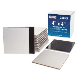 Mini Magnetic Canvas Panels. 24 Pack. 4x4 Inch. Primed 8 Ounce Heavyweight Cotton. Small Canvases for Painting Acrylic and Watercolor. White Square Flat Canvas Boards