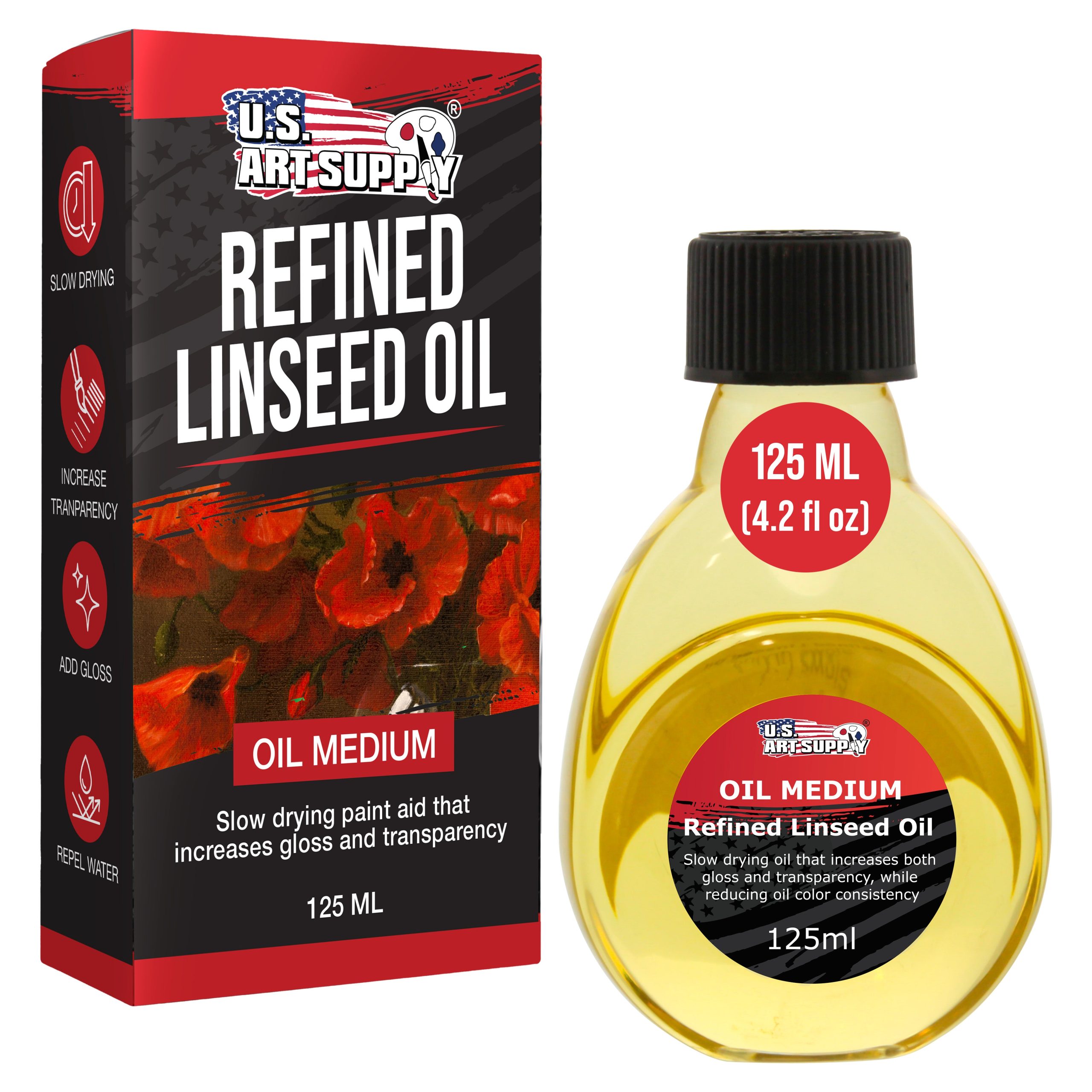 Refined Linseed Oil. 125ml (4.2 oz) Fluid Medium - Linseed Oil for Wood. Painting Mediums & Wood Finishing