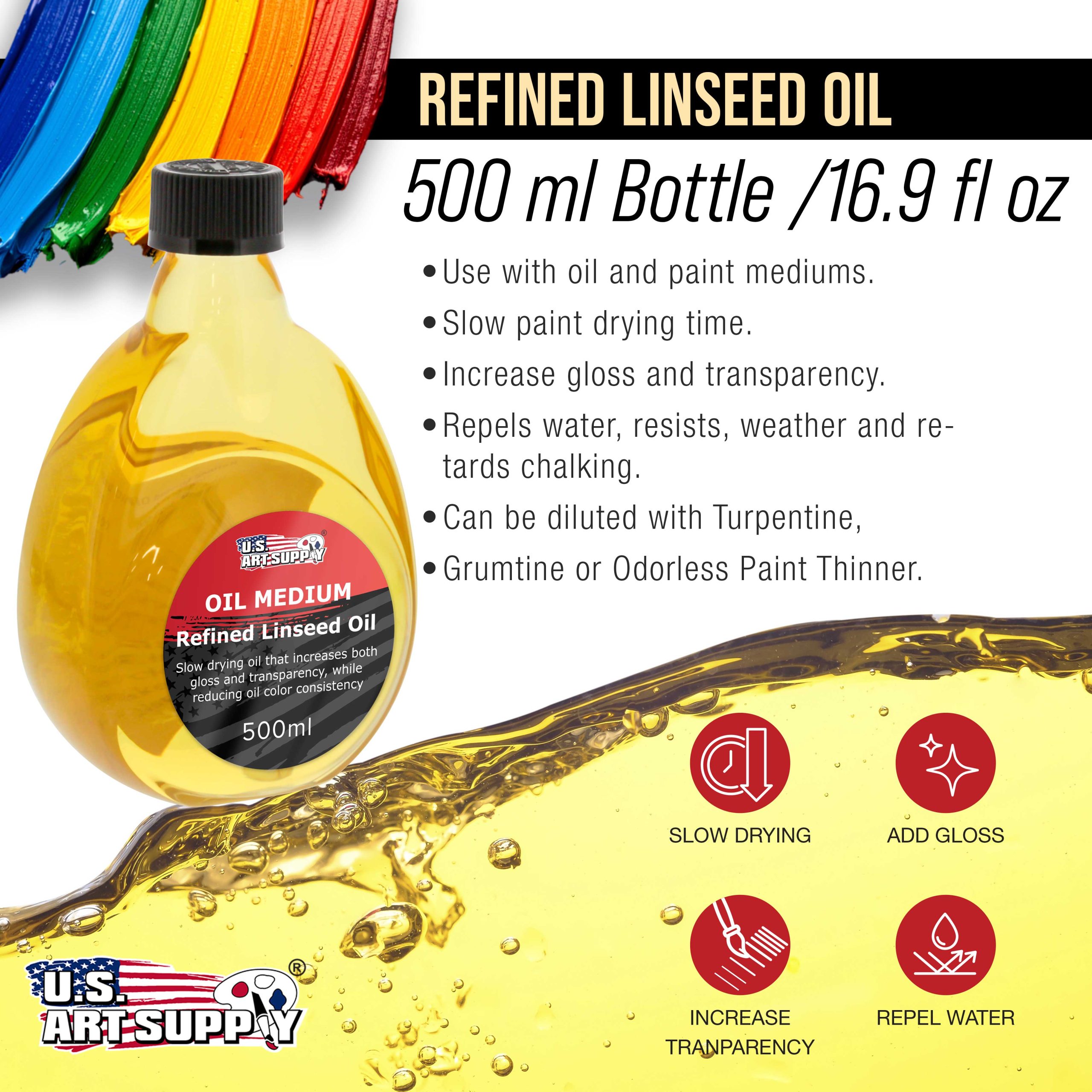 Refined Linseed Oil. 500ml (16.9 oz) Fluid Medium - Linseed Oil for Wood. Painting Mediums & Wood Finishing - Image 2