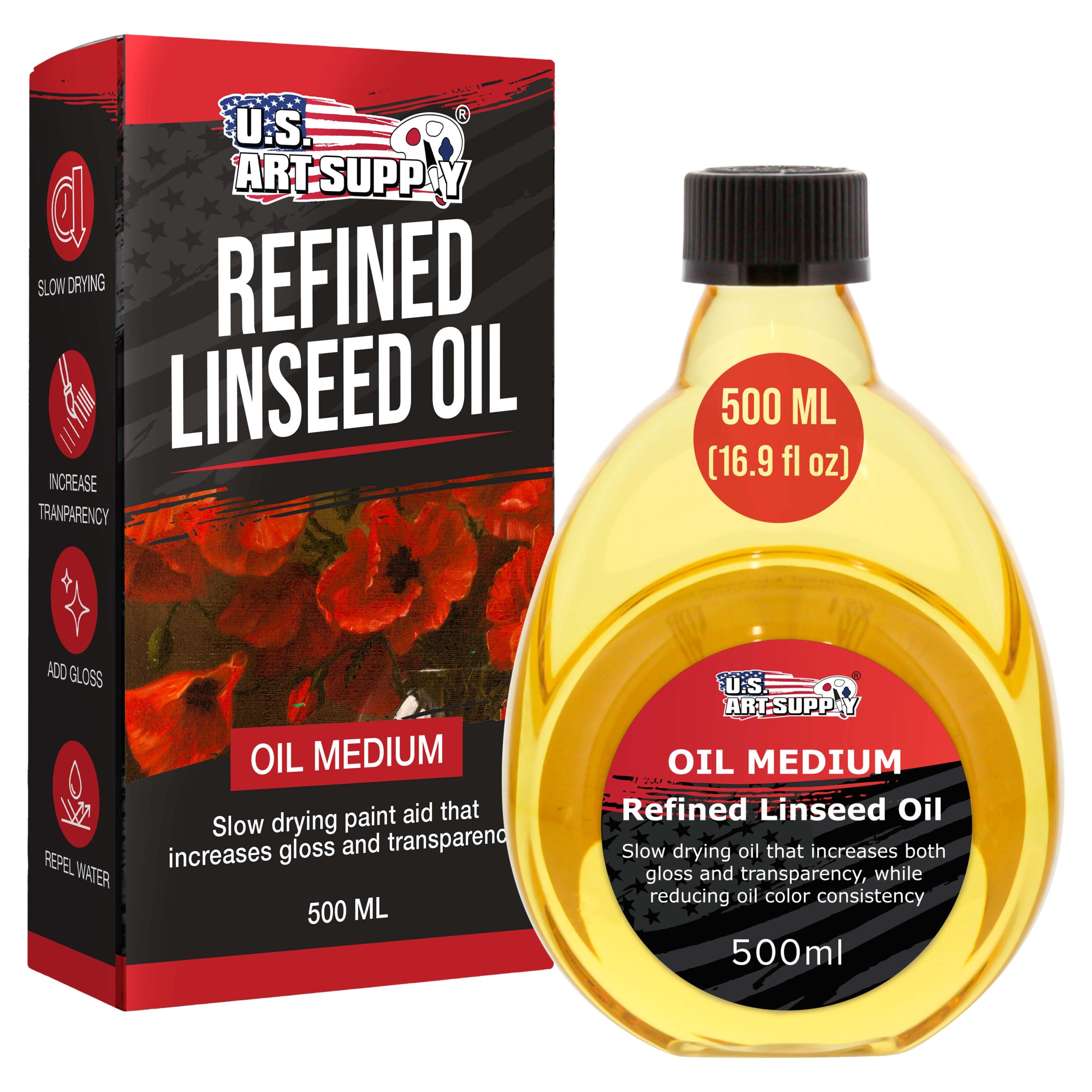 Refined Linseed Oil. 500ml (16.9 oz) Fluid Medium - Linseed Oil for Wood. Painting Mediums & Wood Finishing