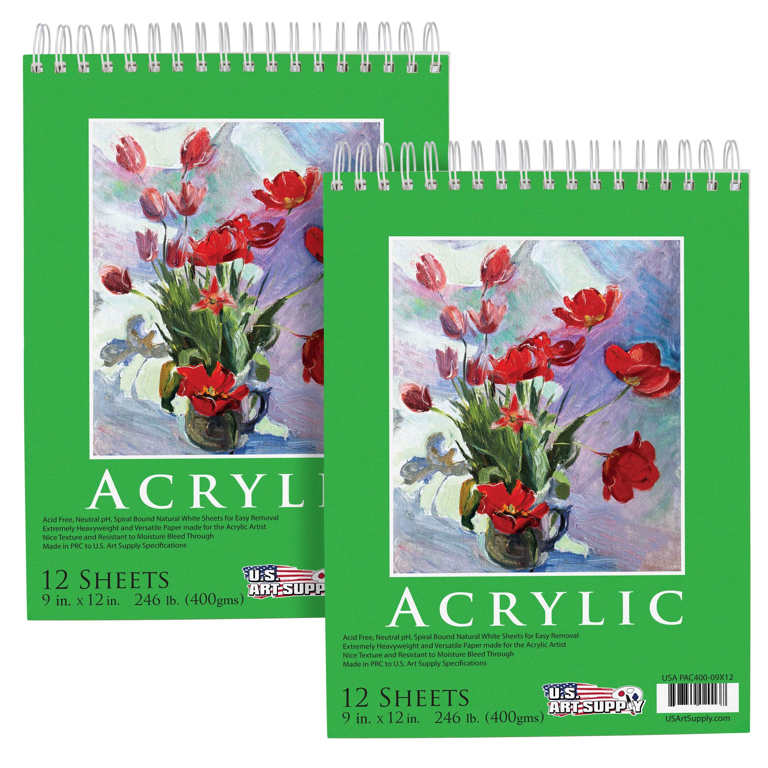 9x12 Premium Heavy-Weight Acrylic Painting Paper Pad. 246lb (400gsm). 2 Pack. 12 Sheets. Spiral Bound. for Acrylic Paint