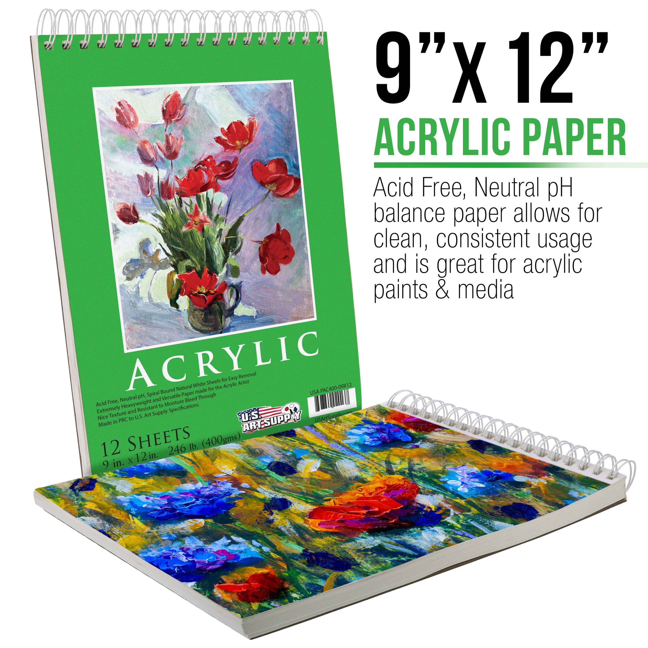 9x12 Premium Heavy-Weight Acrylic Painting Paper Pad. 246lb (400gsm). 2 Pack. 12 Sheets. Spiral Bound. for Acrylic Paint - Image 2