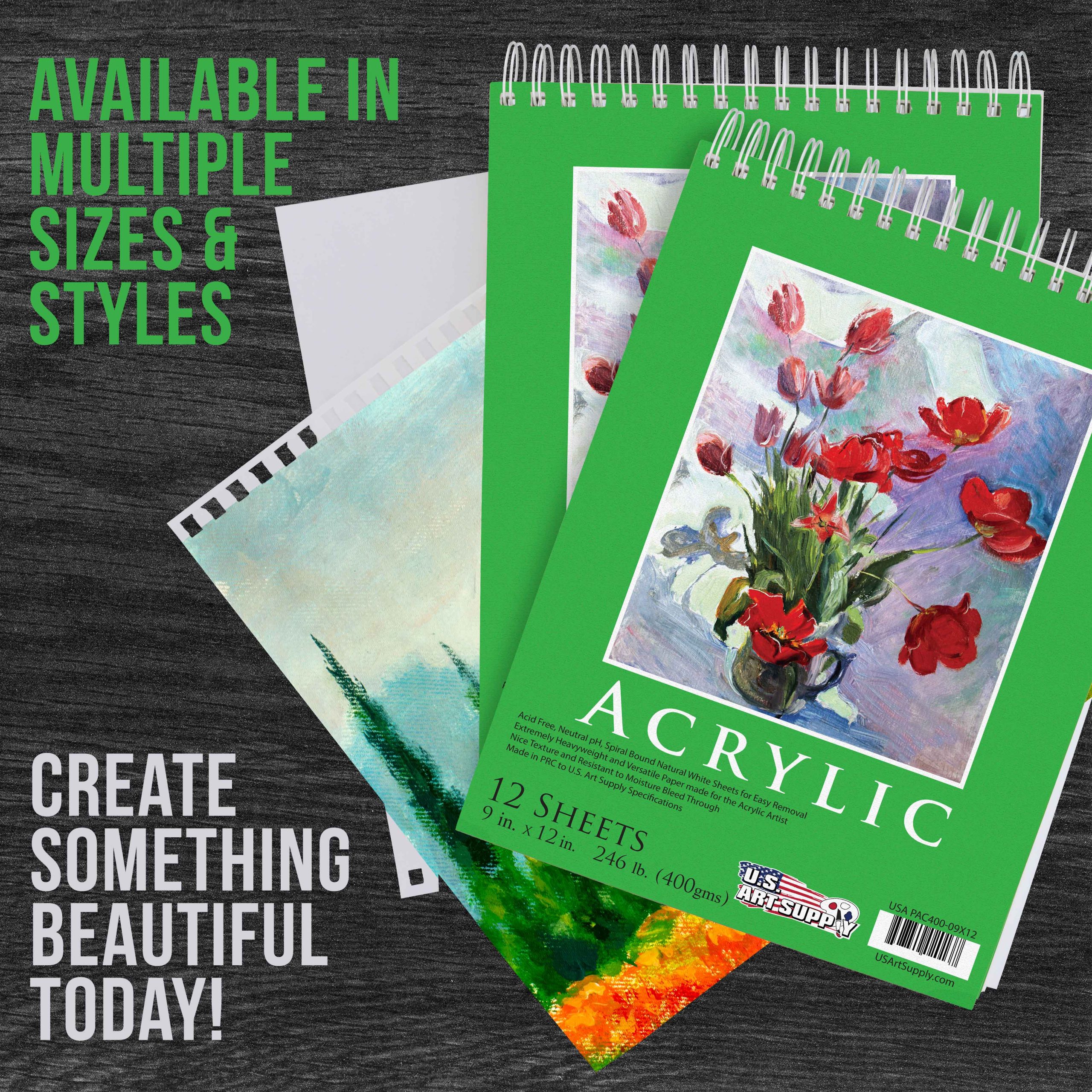 9x12 Premium Heavy-Weight Acrylic Painting Paper Pad. 246lb (400gsm). 2 Pack. 12 Sheets. Spiral Bound. for Acrylic Paint - Image 5