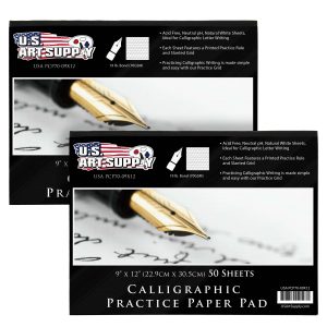 Calligraphy Practice Paper Pad (2 Pack) - 9 x 12. 19lb Bond (70gsm). Pad of 50 Sheets (100 Total) with Printed Slanted Grid - Calligraphy Practice Book for Beginners