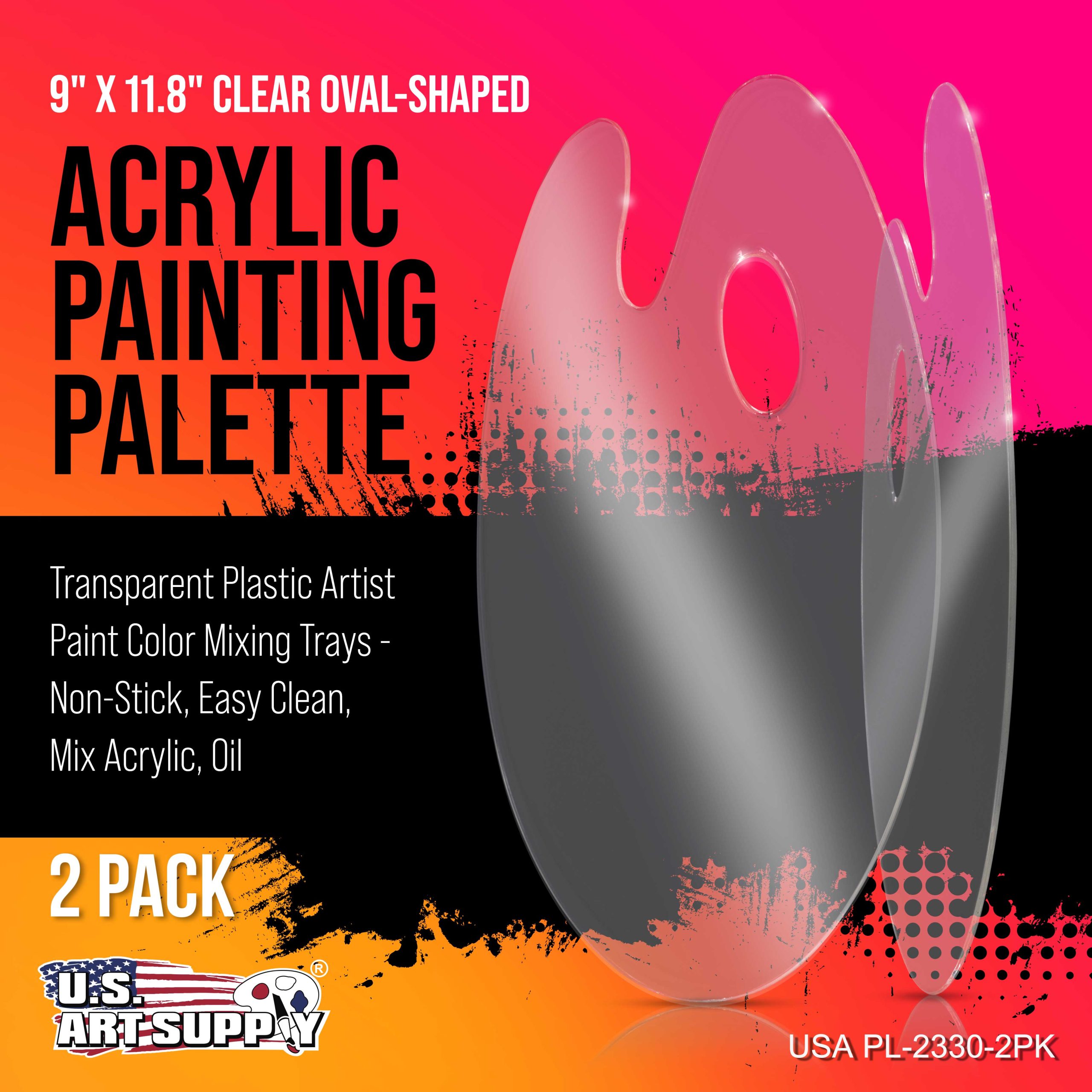 9 x 11.8 Clear Oval Acrylic Painting Palette (2-Pack) - Artists Transparent Plastic Mixing Paint Palette Tray - Non-Stick Surface for Acrylic and Oil Paint - Image 2