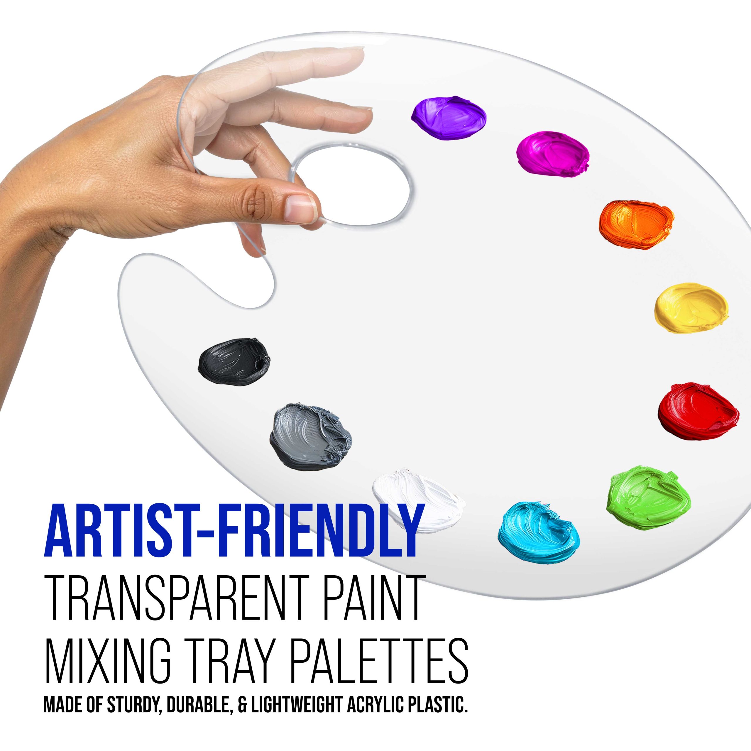 9 x 11.8 Clear Oval Acrylic Painting Palette (2-Pack) - Artists Transparent Plastic Mixing Paint Palette Tray - Non-Stick Surface for Acrylic and Oil Paint - Image 3