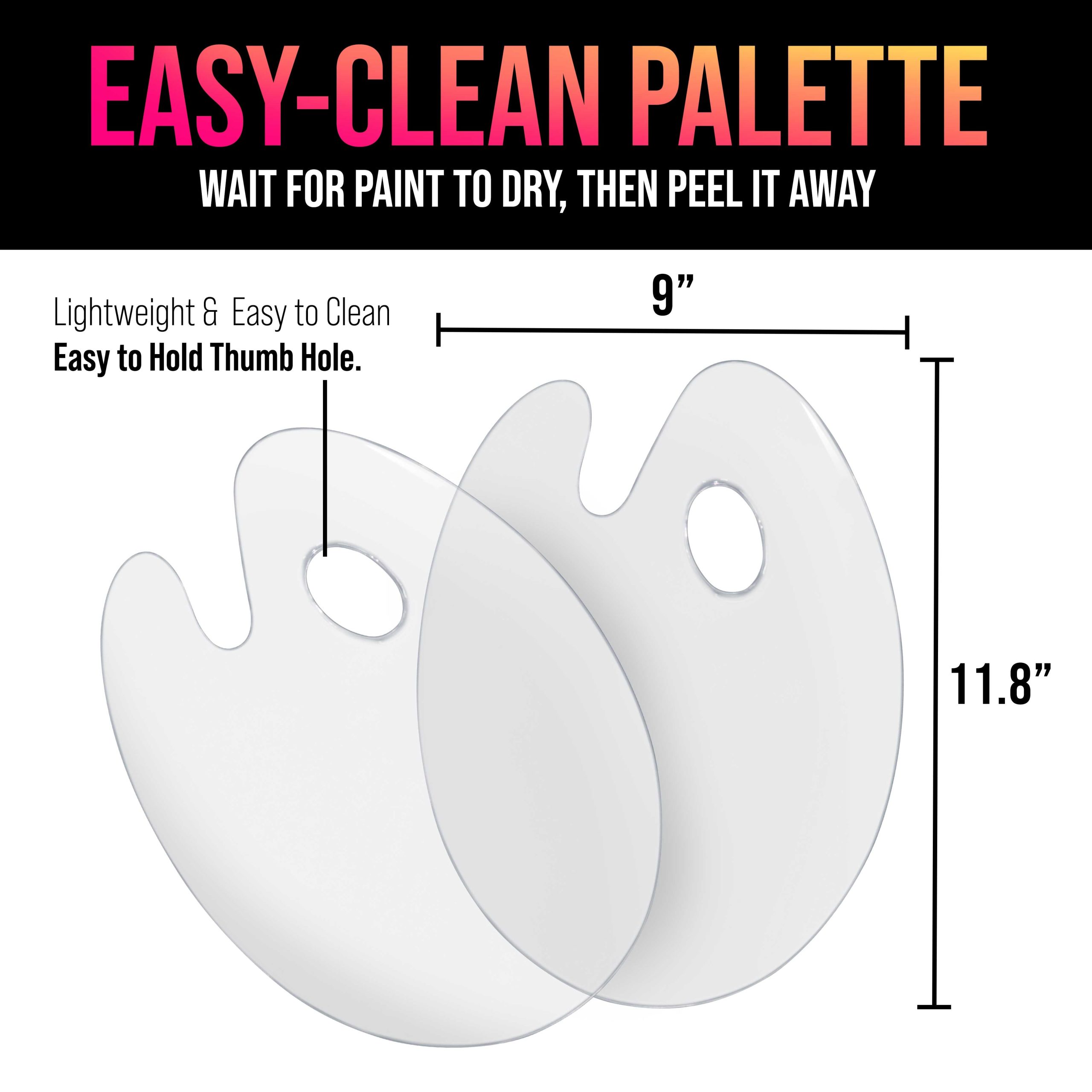 9 x 11.8 Clear Oval Acrylic Painting Palette (2-Pack) - Artists Transparent Plastic Mixing Paint Palette Tray - Non-Stick Surface for Acrylic and Oil Paint - Image 4