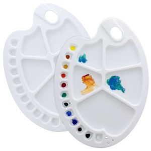 10 x 13.5 Clear Oval Acrylic Painting Palette with 17 Paint Wells (2 Pack) - Artists Transparent Plastic Mixing Paint Palette Tray - Non-Stick Surface for Acrylic and Oil Paint