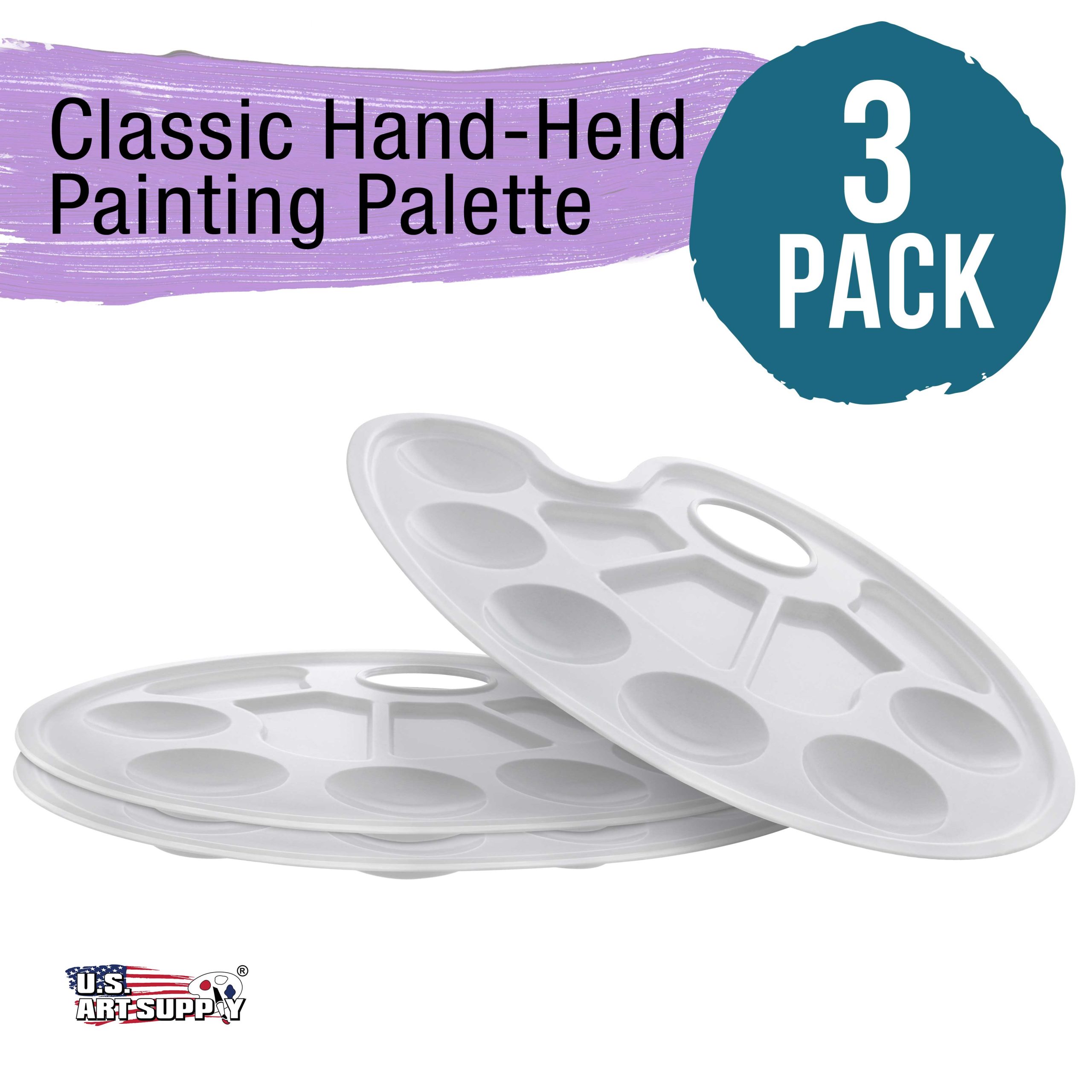 10-Well Plastic Artist Painting Palette (Pack of 3) - Paint Color Mixing Trays - Kids. Students. Fun Parties. Acrylic. Oil. Watercolor - Image 2