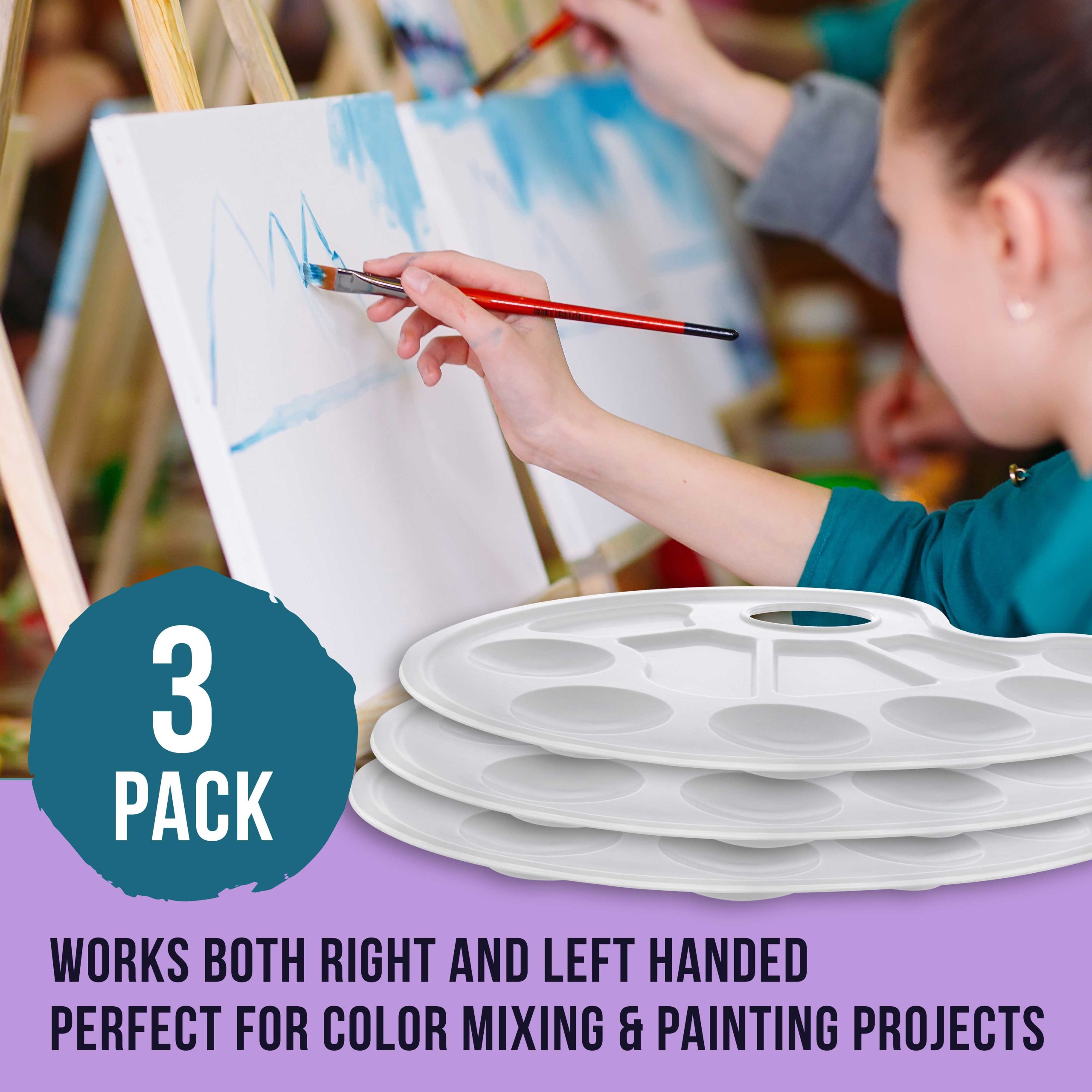10-Well Plastic Artist Painting Palette (Pack of 3) - Paint Color Mixing Trays - Kids. Students. Fun Parties. Acrylic. Oil. Watercolor - Image 5
