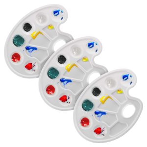 10-Well Plastic Artist Painting Palette (Pack of 3) - Paint Color Mixing Trays - Kids. Students. Fun Parties. Acrylic. Oil. Watercolor
