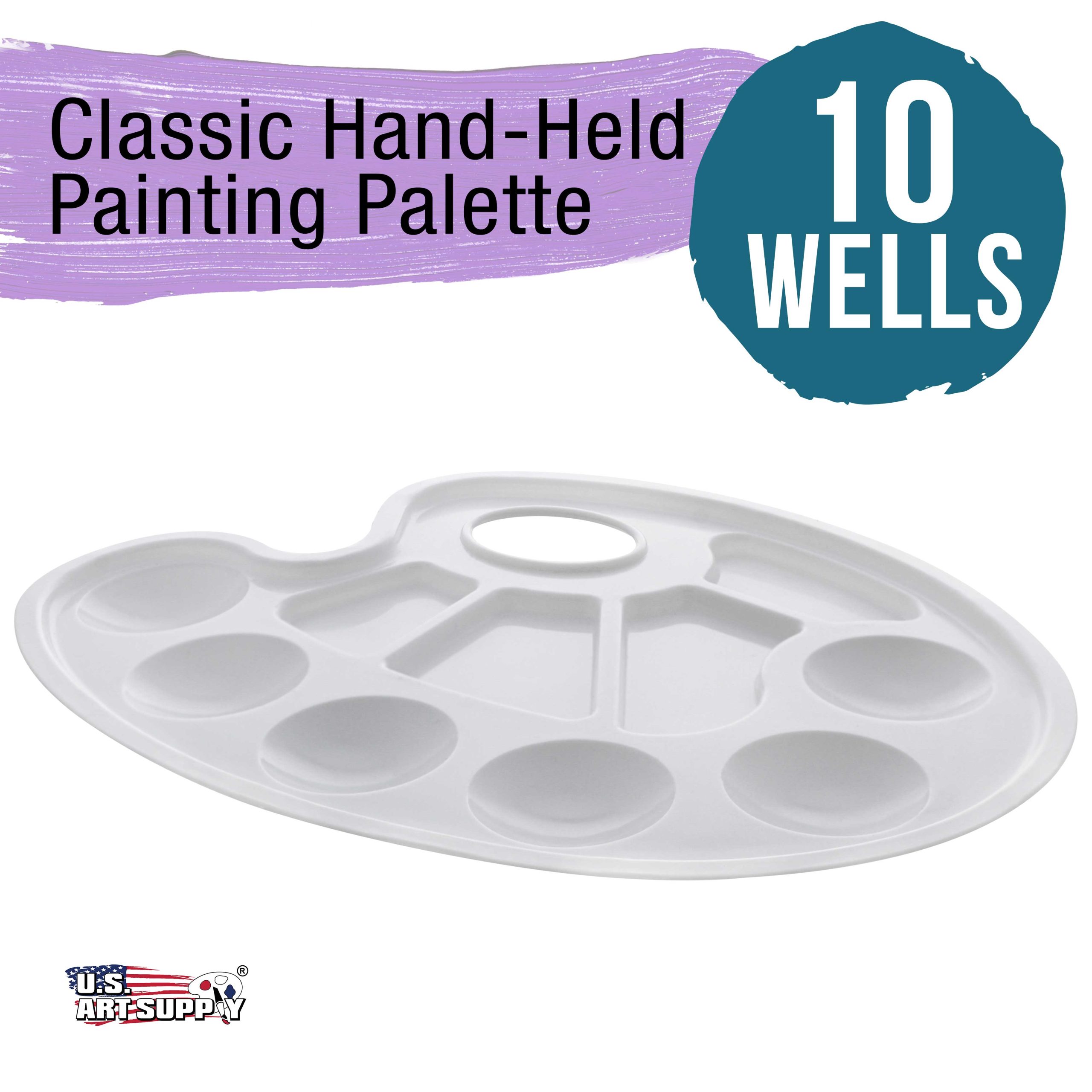 U.S. Art Supply 10-Well Plastic Artist Painting Palette - Paint Color Mixing Tray - Kids. Students. Fun Parties - Brush Mix Acrylic. Oil. Watercolor - Image 2