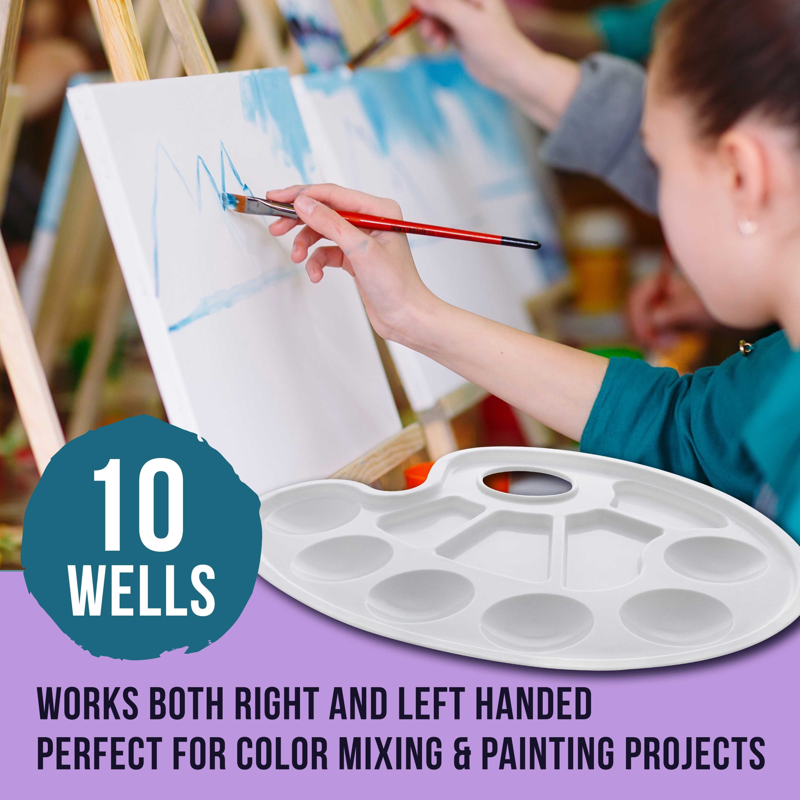 U.S. Art Supply 10-Well Plastic Artist Painting Palette - Paint Color Mixing Tray - Kids. Students. Fun Parties - Brush Mix Acrylic. Oil. Watercolor - Image 5