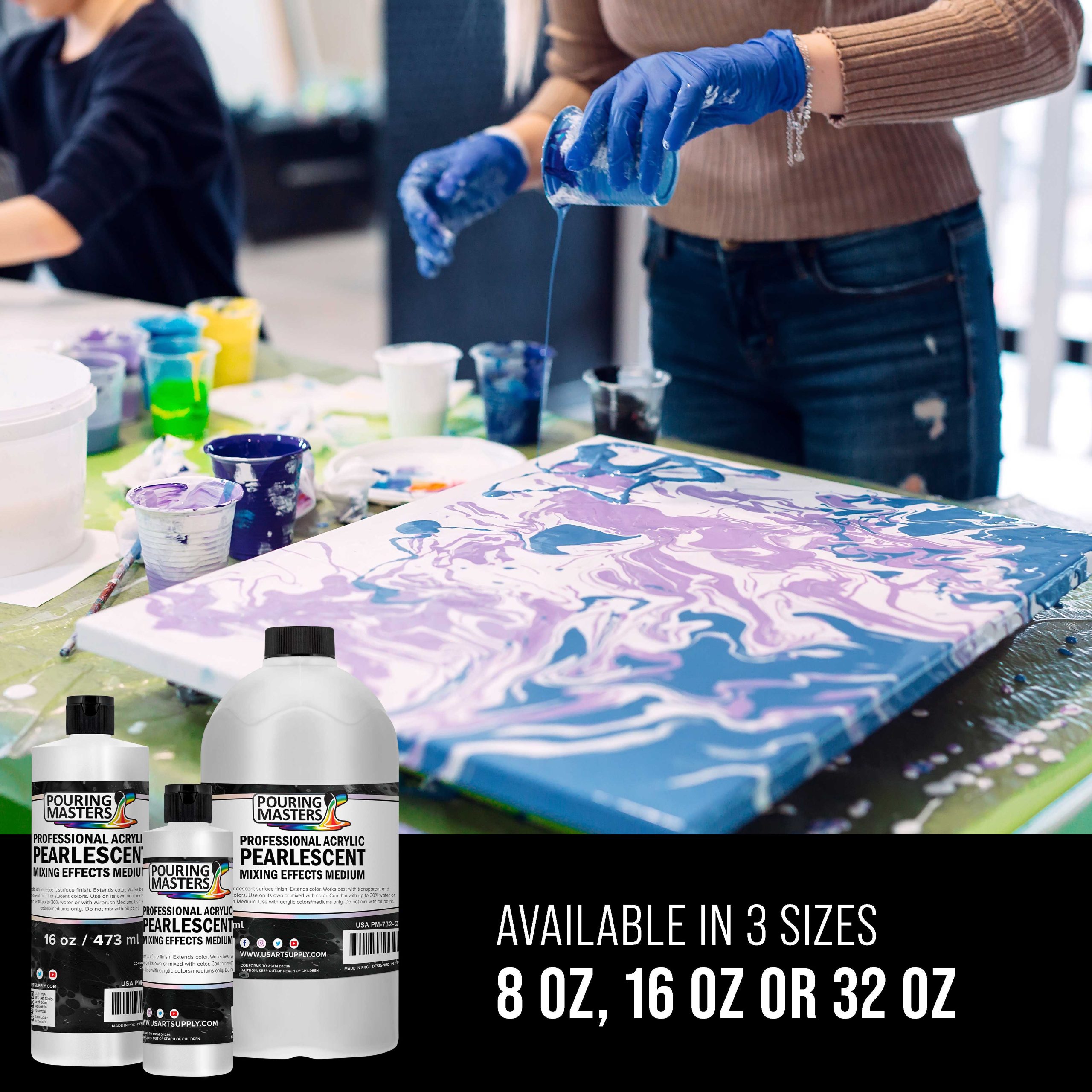 16 Oz (Pint) Acrylic Pearlescent Effects Medium - Creates Pearl Iridescent Metallic Shimmer for Fluid Art & Acrylic Painting - Image 6
