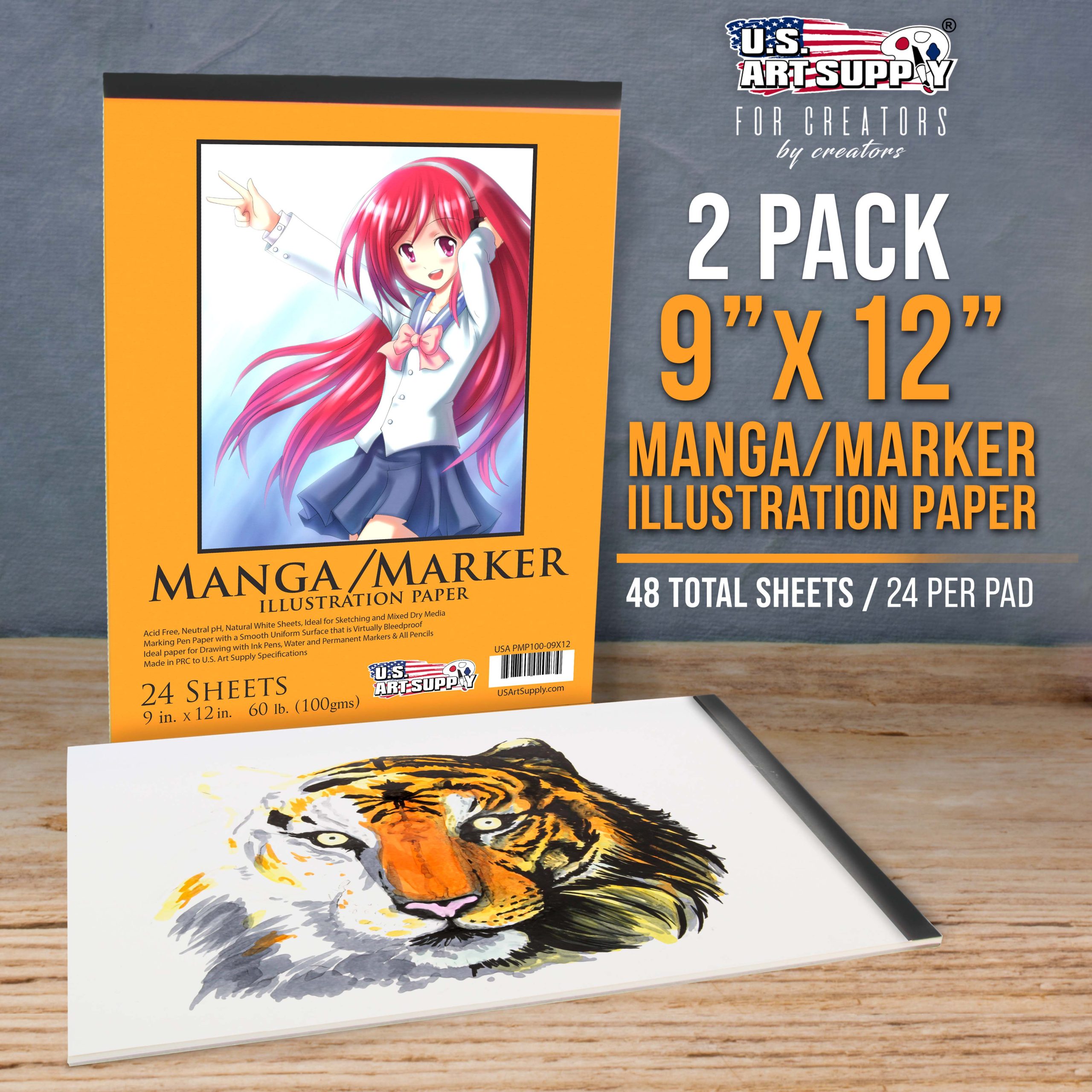9' x 12 Premium Manga Marker Paper Pad (2 Pack. 48 Sheets Total) - 60lb (100gsm) Drawing Sketchbook for Alcohol & Acrylic Paint Markers - Image 2