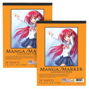 9' x 12 Premium Manga Marker Paper Pad (2 Pack. 48 Sheets Total) - 60lb (100gsm) Drawing Sketchbook for Alcohol & Acrylic Paint Markers