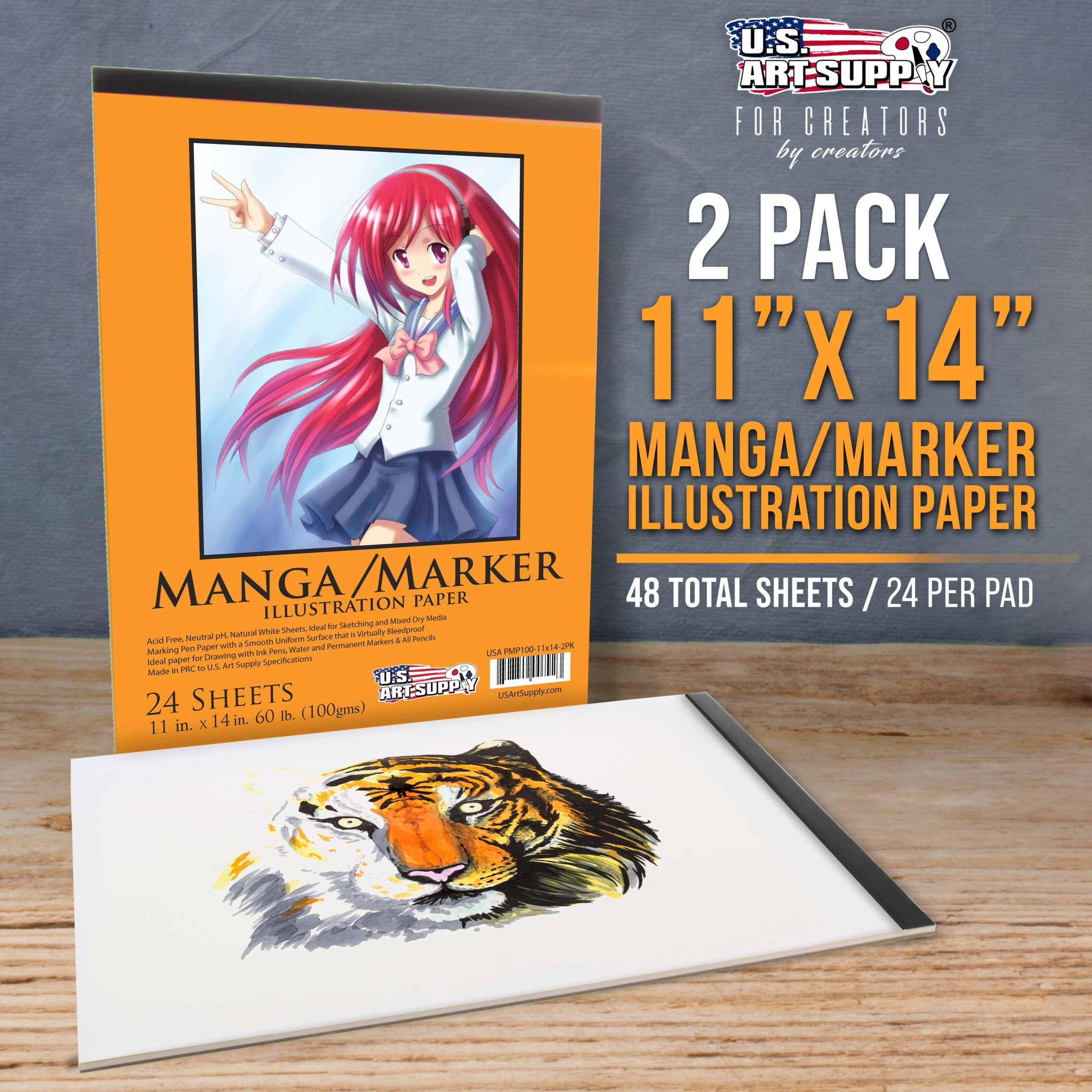11' x 14 Premium Manga Marker Paper Pad (2 Pack. 48 Sheets Total) - 60lb (100gsm) Drawing Sketchbook for Alcohol & Acrylic Paint Markers - Image 2